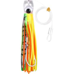 Saltwater Fishing Lures 6/9inch Trolling Lures for Marlin Mahi Tuna Dolphin Shark Big Game Deep Sea Fishing Baits Squid Skirts Rigged Hooks Ocean Gear Tackle(Yellow-1pcs)