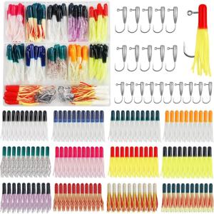 Soft Fishing Lures Jig Head Hooks Kit, Crappie Jigs Lures Kit Mixed Curly Grub Lures Tube Baits Soft Plastic Swimbaits for Bass Trout Panfish Saltwater Freshwater Fishing(140pcs)