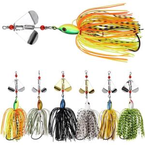 Spinnerbait Fishing Lures Kit Set, 6pcs Bass Fishing Buzzbait Multicolor Bass Trout Salmon Metal Spinner Baits Swim Jigs Freshwater Saltwater Fishing(Style A-6pcs)