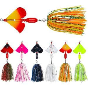 Spinnerbait Fishing Lures Kit Set, 6pcs Bass Fishing Buzzbait Multicolor Bass Trout Salmon Metal Spinner Baits Swim Jigs Freshwater Saltwater Fishing(Style B-6pcs)