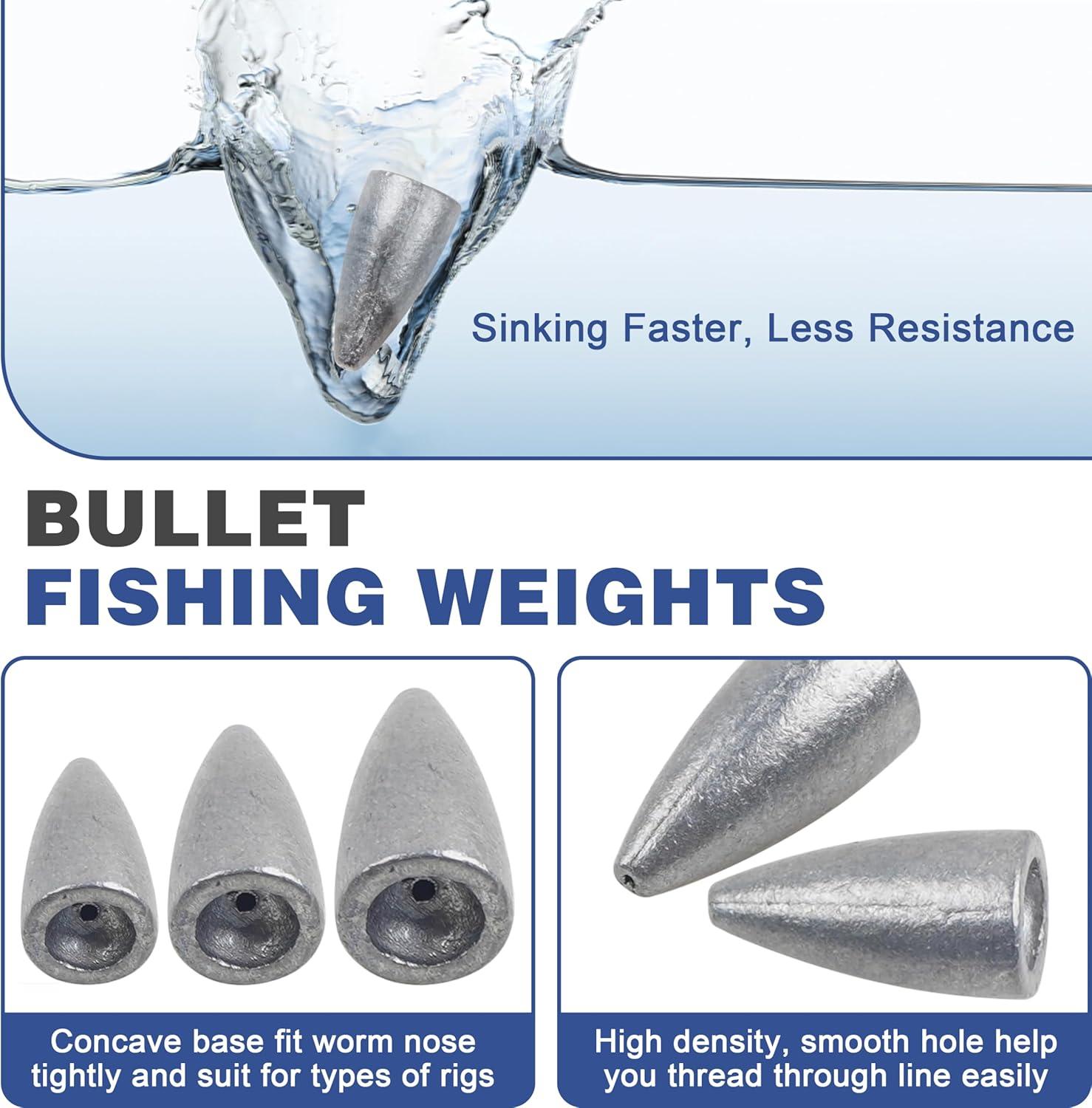 imageBullet Sinkers Fishing Weights Kit 2983pcs Fishing Sinkers Weights Set Assorted Slip Sinker Worm Weights for Bass Fishing Saltwater Freshwater29pcsunpainted