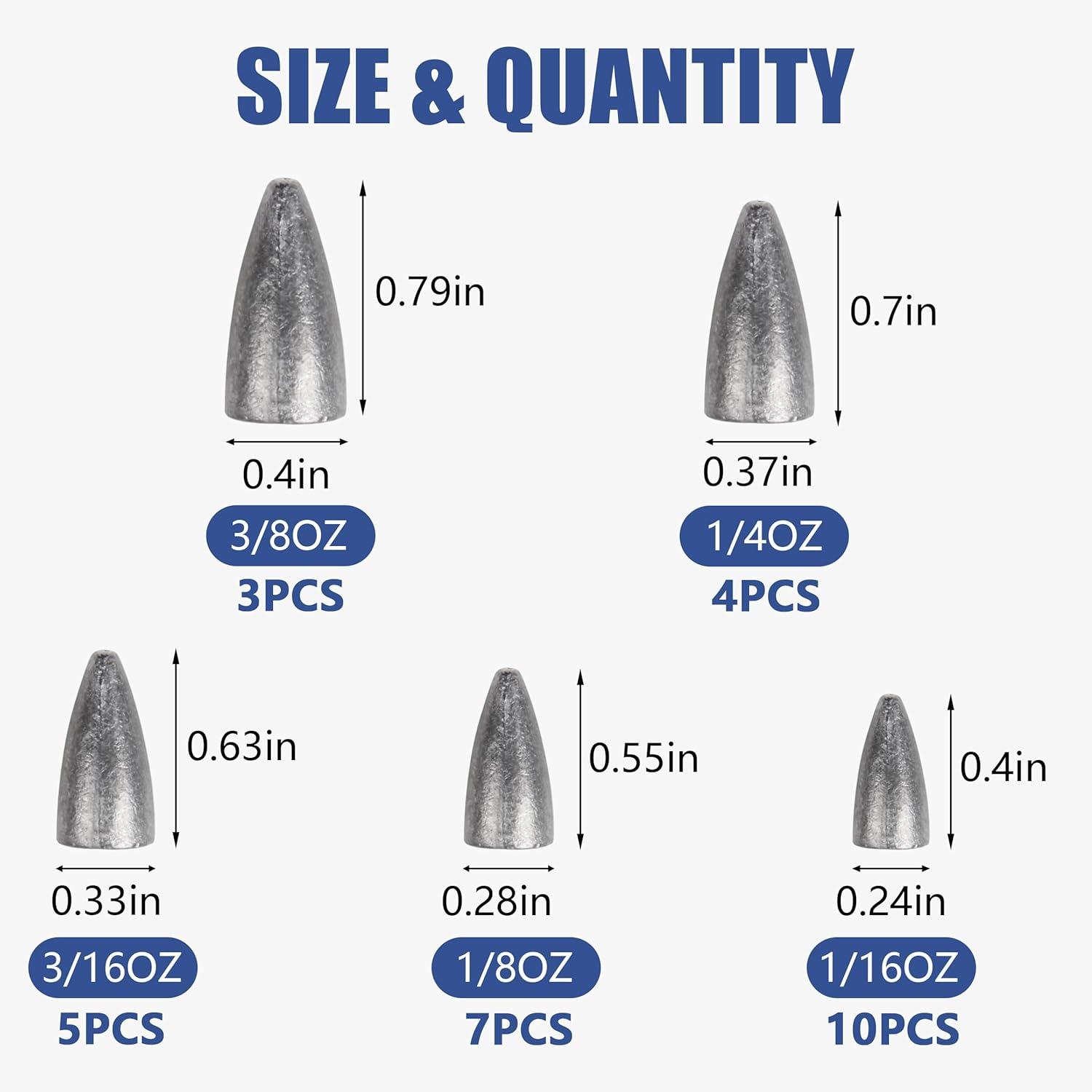 imageBullet Sinkers Fishing Weights Kit 2983pcs Fishing Sinkers Weights Set Assorted Slip Sinker Worm Weights for Bass Fishing Saltwater Freshwater29pcsunpainted