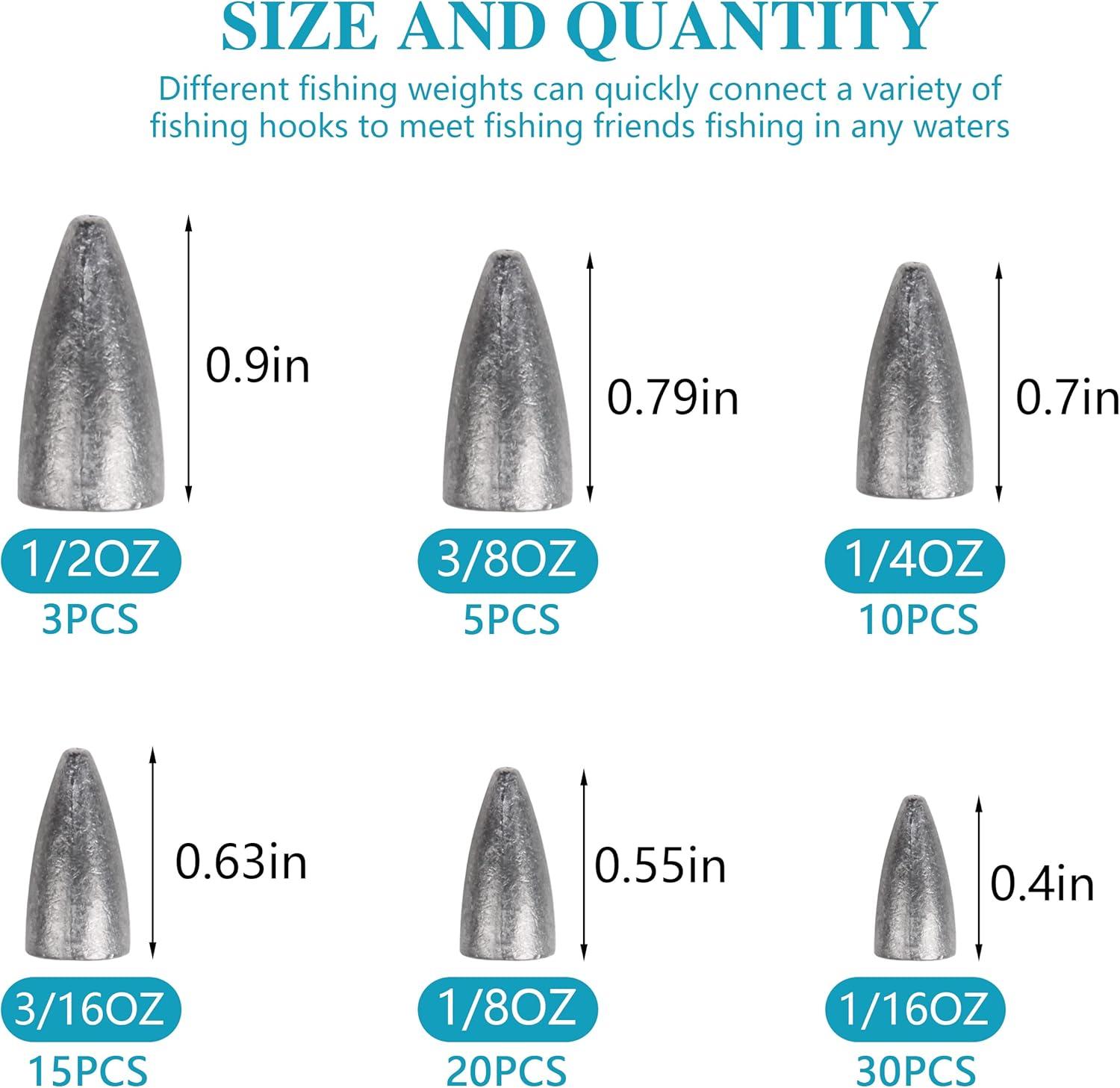 imageBullet Sinkers Fishing Weights Kit 2983pcs Fishing Sinkers Weights Set Assorted Slip Sinker Worm Weights for Bass Fishing Saltwater Freshwater83pcsunpainted