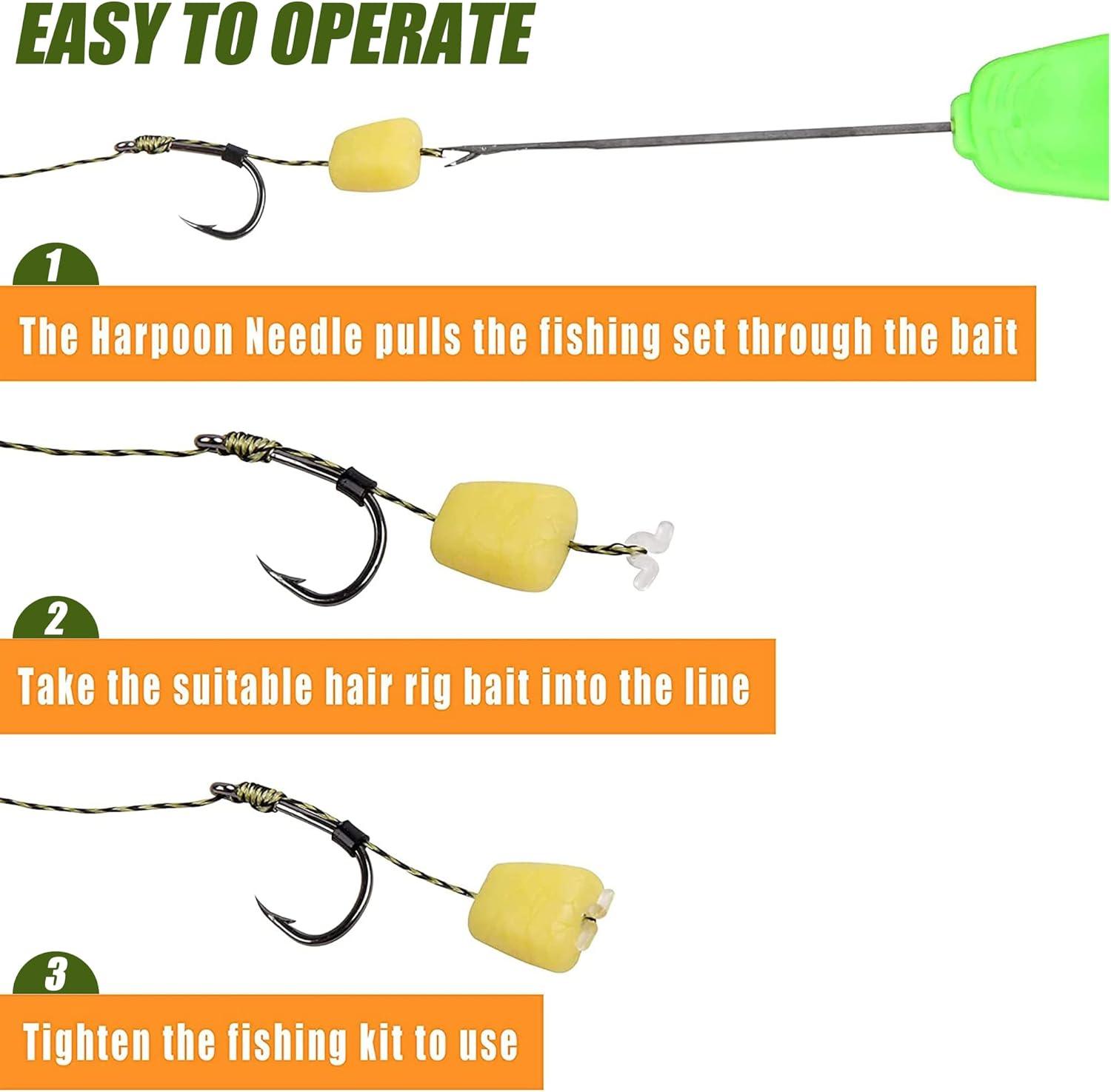 imageCarp Fishing Hair Rigs Kit 18pcs High Carbon Steel Hook Rolling Swivel Boilies Carp Fishing Rigs with 2 Card Boilie Bait Stops 4 Sizes Stringer Needles 30pcs Soft Corn Baits