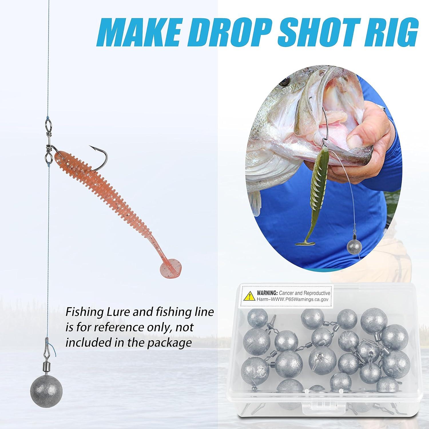 imageDrop Shot Weights Fishing Sinkers for Bass Fishing Skinny Sinkers with Barrel Swivels Drop Shot Rig Weights for Freshwater SaltwaterMixed Size40pcs