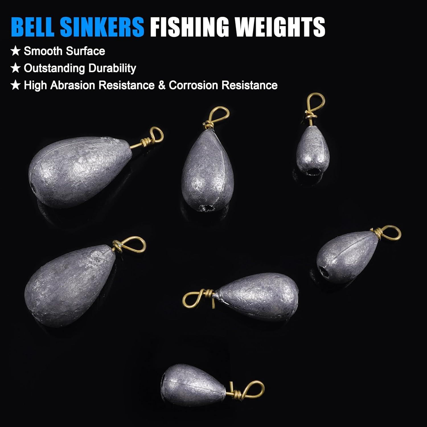 imageFishing Weights Bell Sinkers Kit 54pcs Assorted Bass Casting Sinker Drop Shot Weights with Brass Swivels Fishing Sinkers Weights for Saltwater Freshwater Catfish Fishing