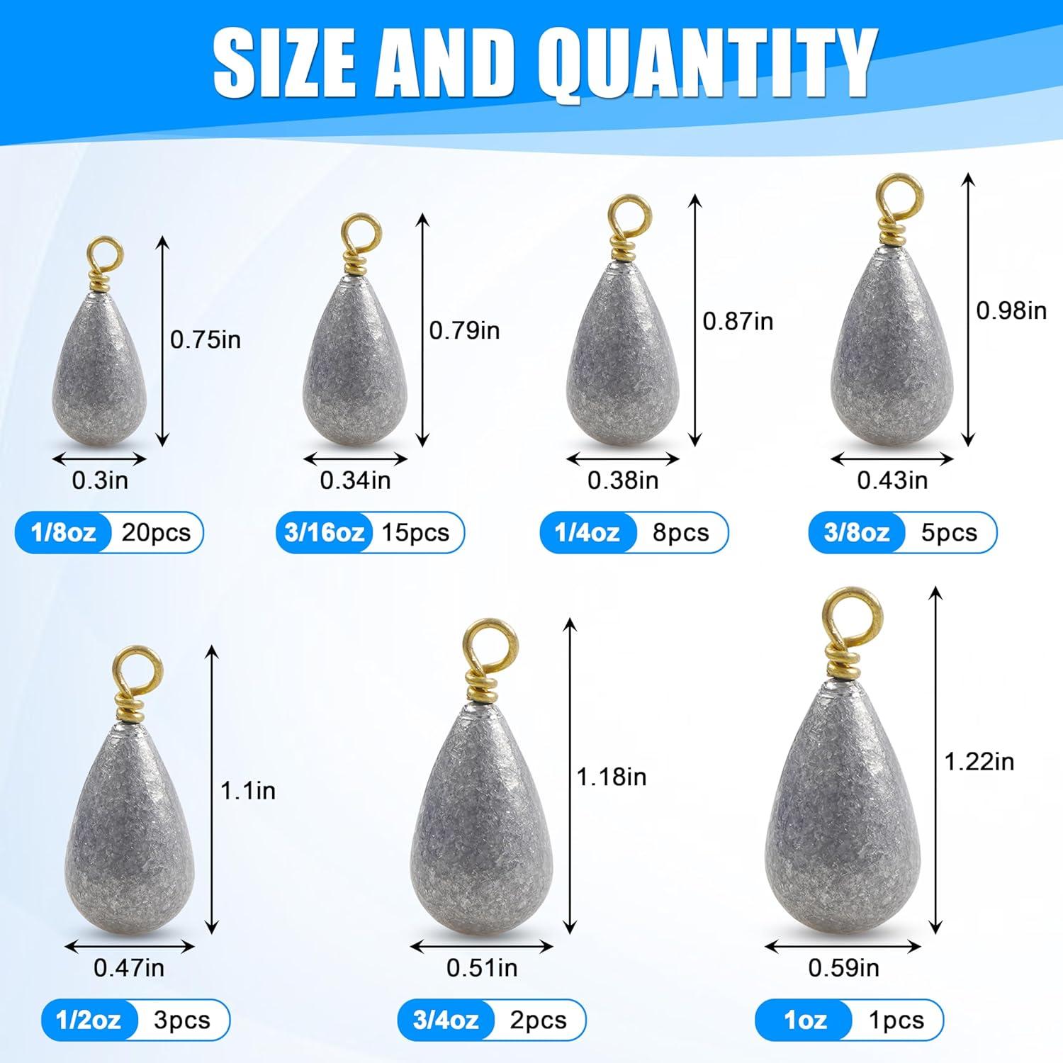 imageFishing Weights Bell Sinkers Kit 54pcs Assorted Bass Casting Sinker Drop Shot Weights with Brass Swivels Fishing Sinkers Weights for Saltwater Freshwater Catfish Fishing