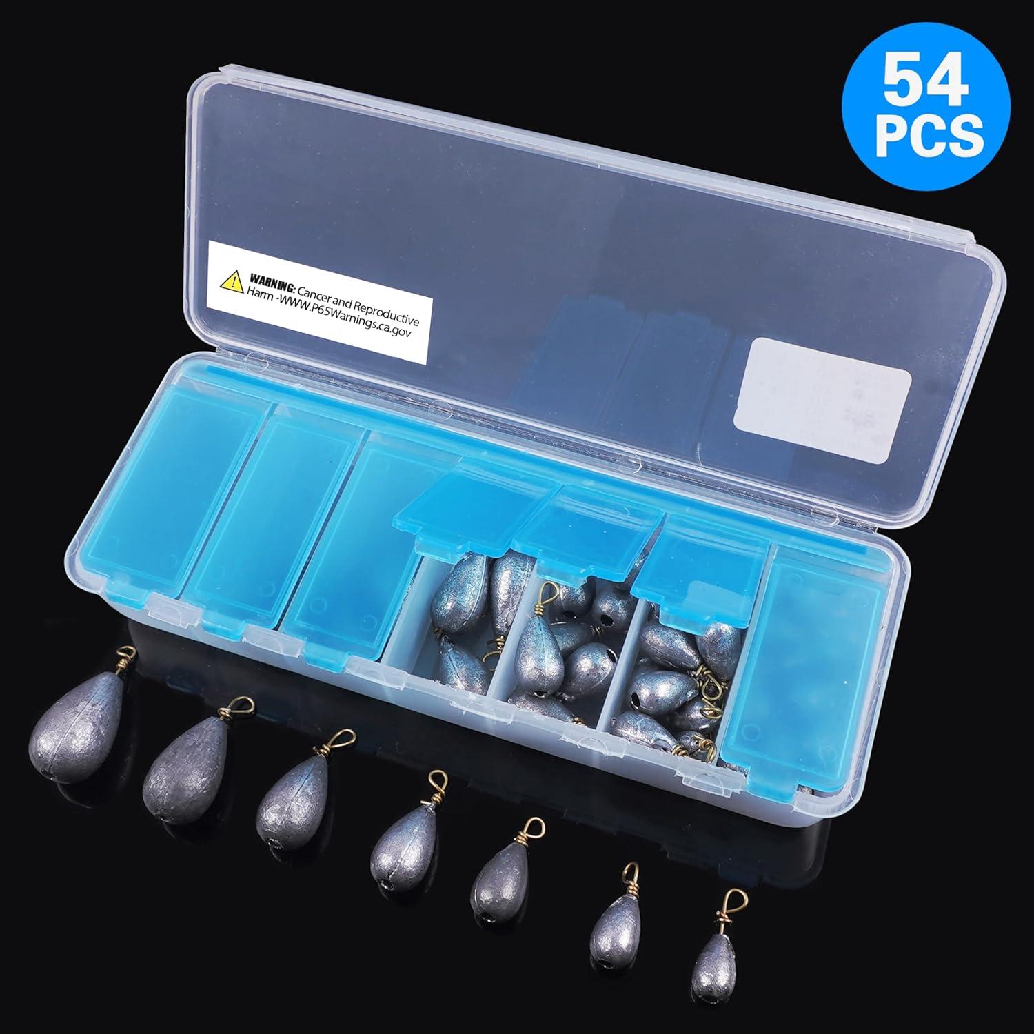 imageFishing Weights Bell Sinkers Kit 54pcs Assorted Bass Casting Sinker Drop Shot Weights with Brass Swivels Fishing Sinkers Weights for Saltwater Freshwater Catfish Fishing
