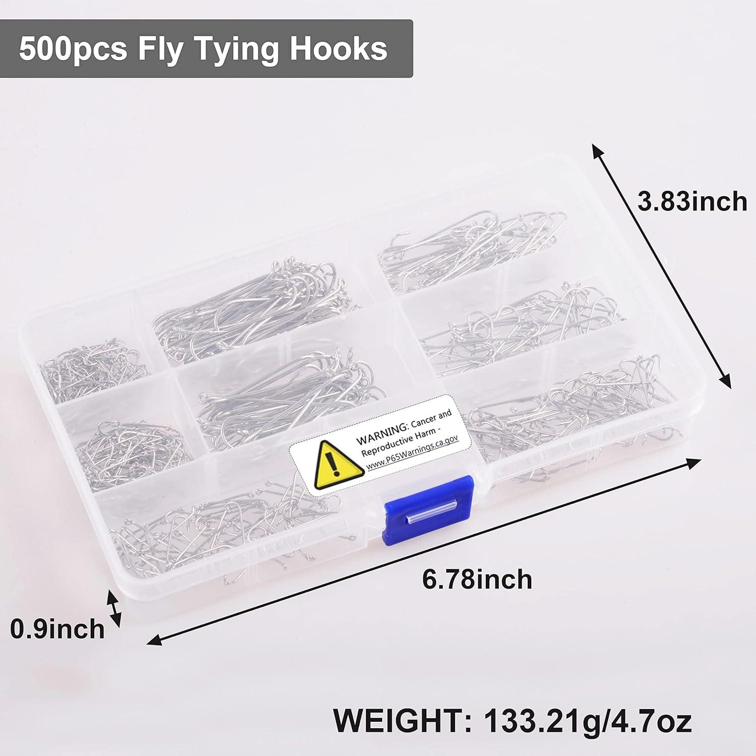 imageFly Tying Fishing Hooks Set 500pcs Barbed Streamer Hooks High Carbon Steel Aberdeen Hooks Long Shank Jig Nymph Hook Dry Fly Hooks Fishing Tackle Box