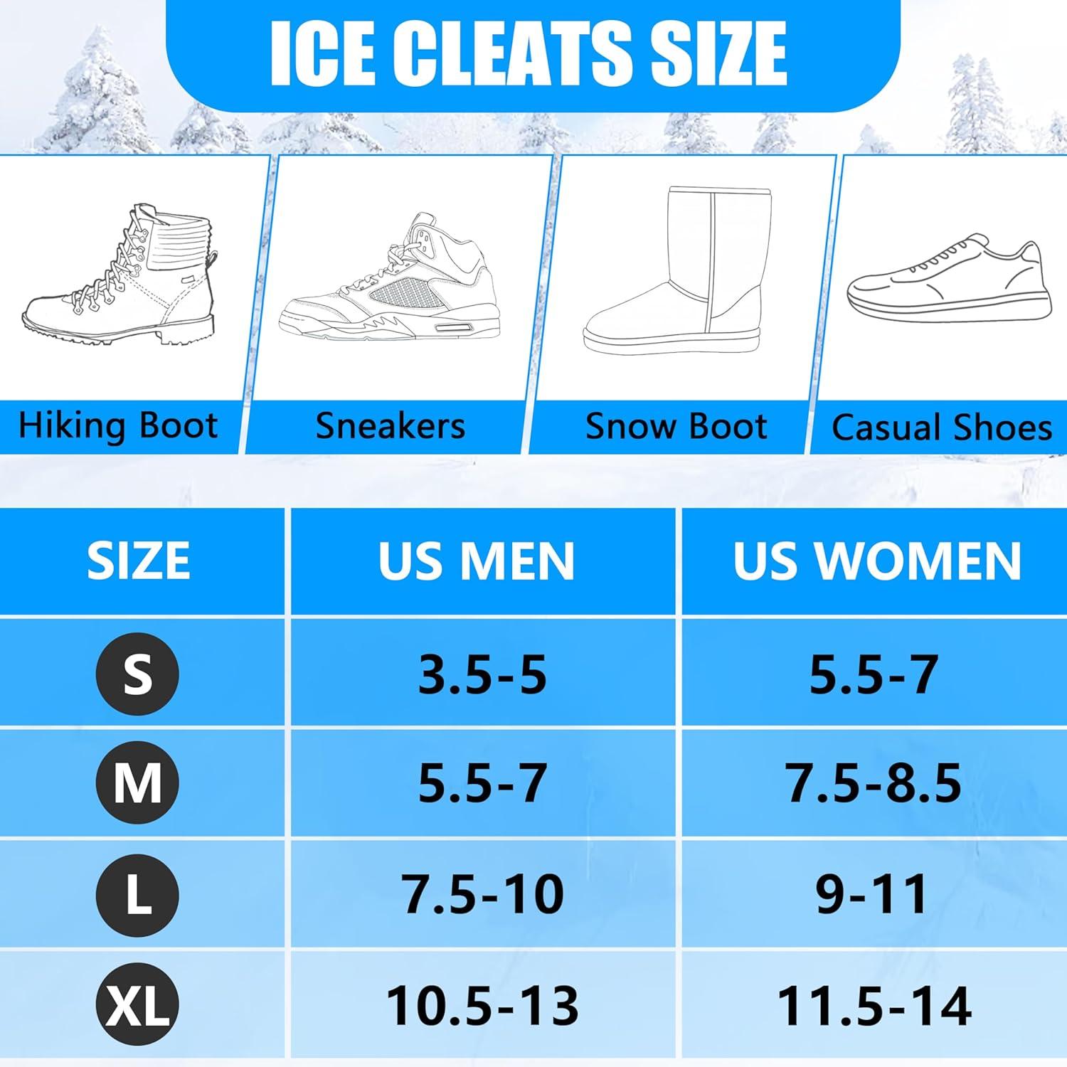 imageIce Cleats Crampons for Shoes and Boots Anti Slip Snow Cleats Ice Shoes Grippers 24 Studs Crampons for Hiking Boots Women Men Ice Fishing Winter Walking JoggingMedium 557 men7585 women