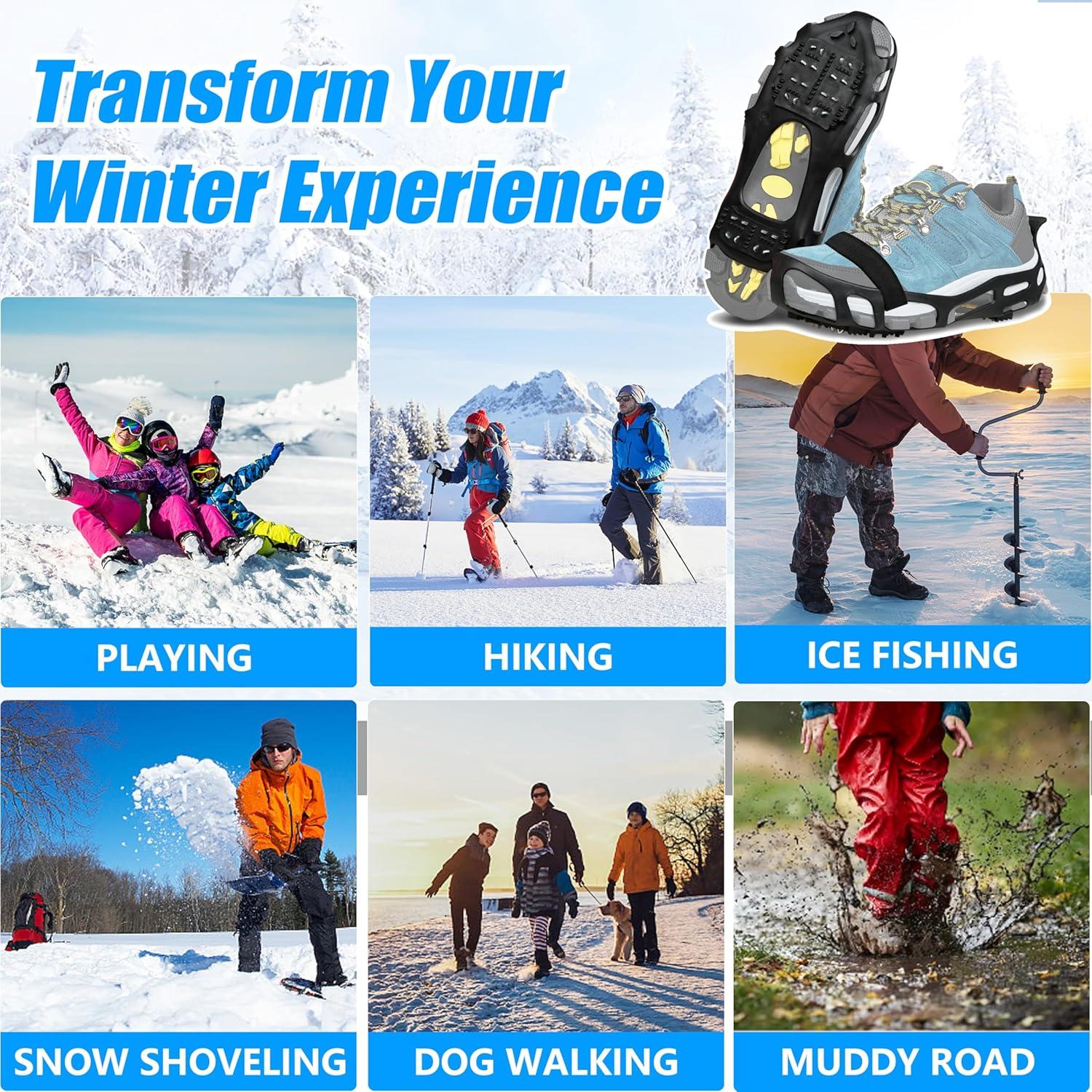 imageIce Cleats Crampons for Shoes and Boots Anti Slip Snow Cleats Ice Shoes Grippers 24 Studs Crampons for Hiking Boots Women Men Ice Fishing Winter Walking JoggingMedium 557 men7585 women