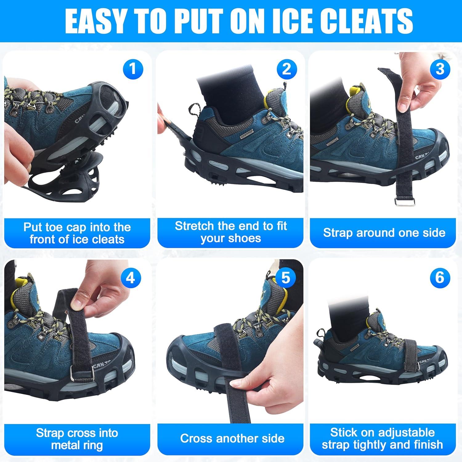 imageIce Cleats Crampons for Shoes and Boots Anti Slip Snow Cleats Ice Shoes Grippers 24 Studs Crampons for Hiking Boots Women Men Ice Fishing Winter Walking JoggingMedium 557 men7585 women