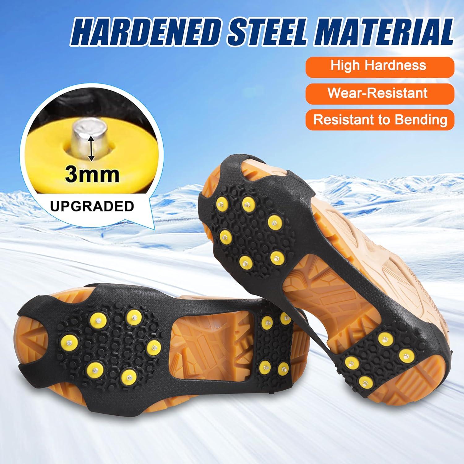 imageIce Cleats for Shoes and Boots Ice Snow Grippers AntiSlip Crampons 10 Studs Traction Cleat for Women Men Kids Hiking Fishing Walking Running JoggingS Men254Women455