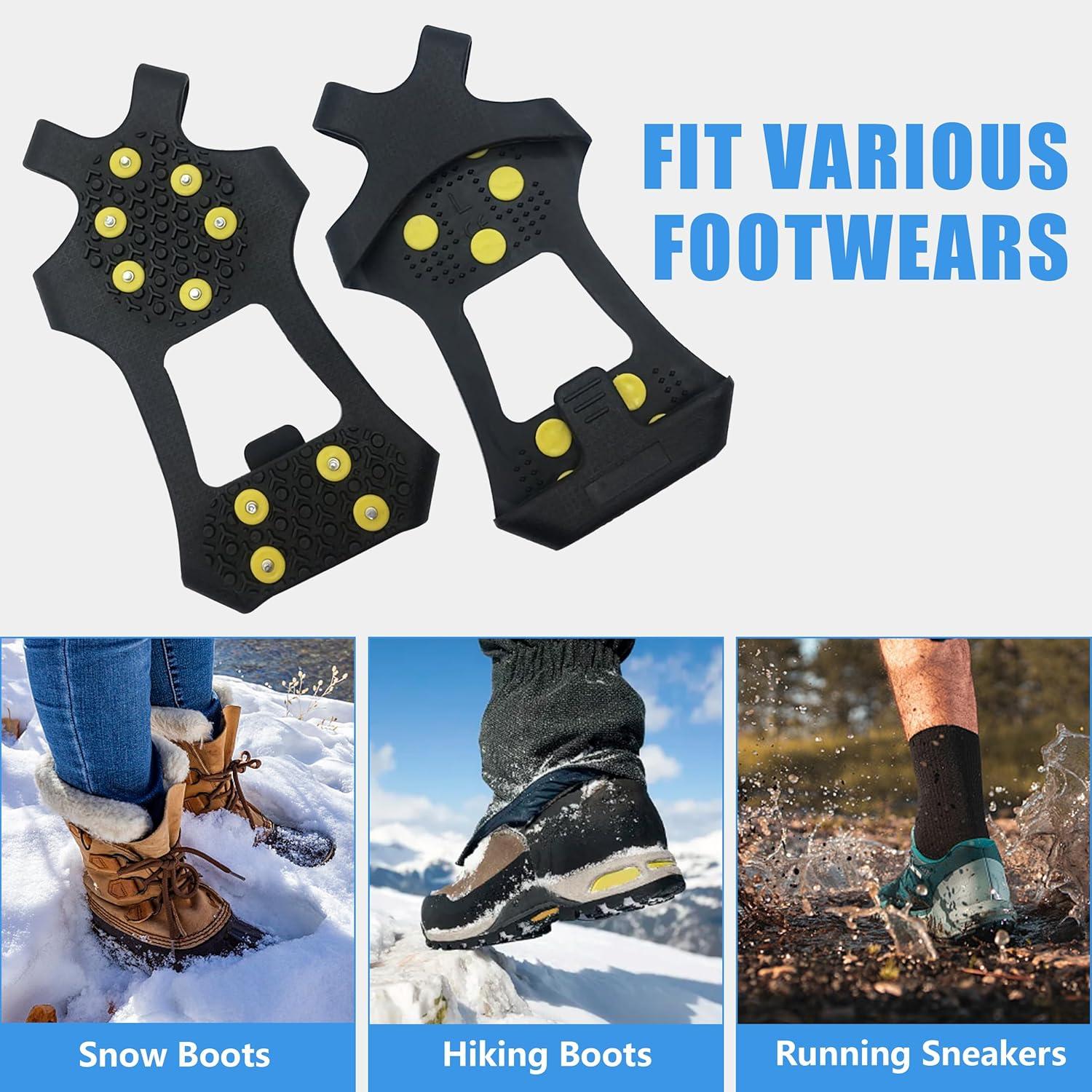 imageIce Cleats for Shoes and Boots Ice Snow Grippers AntiSlip Crampons 10 Studs Traction Cleat for Women Men Kids Hiking Fishing Walking Running JoggingS Men254Women455