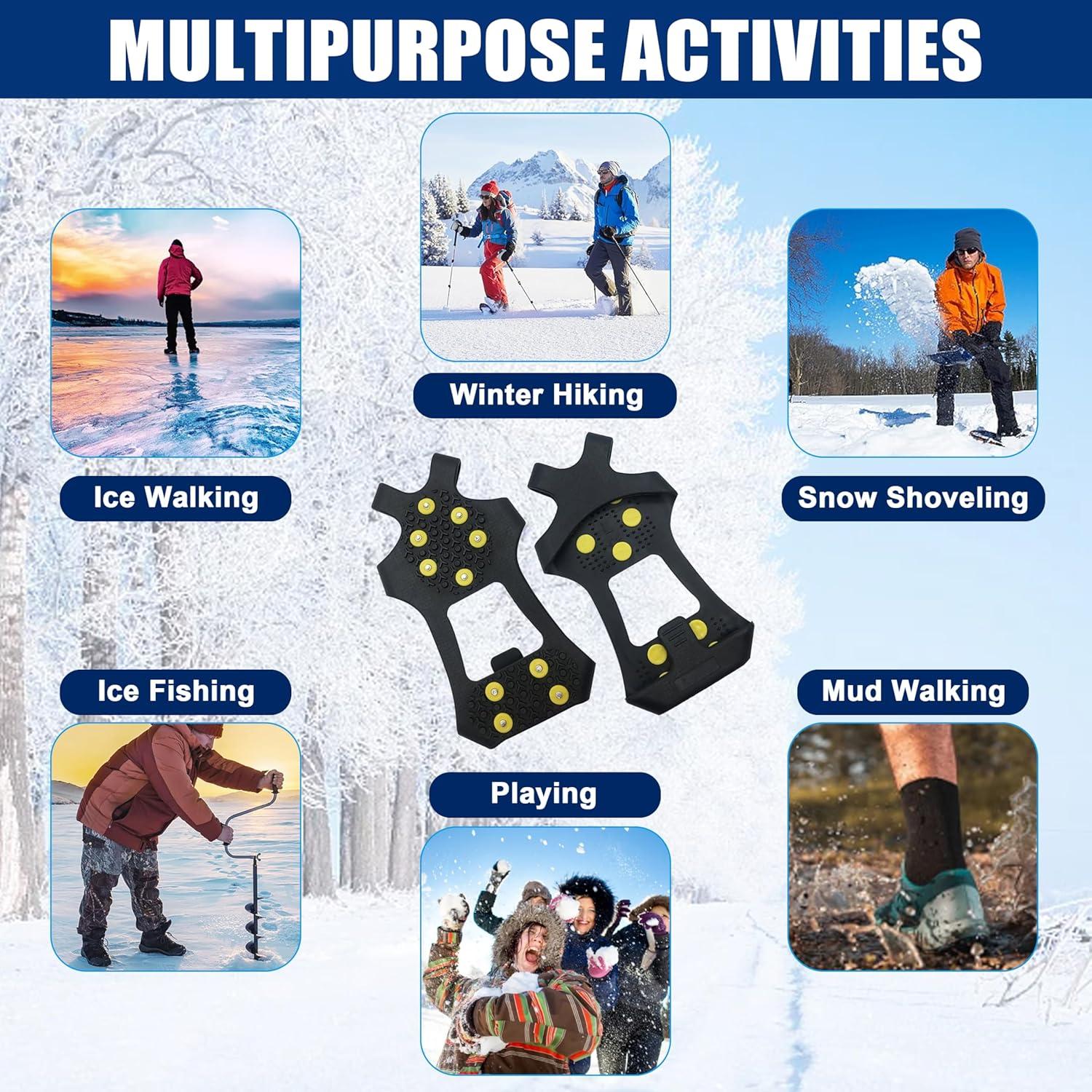 imageIce Cleats for Shoes and Boots Ice Snow Grippers AntiSlip Crampons 10 Studs Traction Cleat for Women Men Kids Hiking Fishing Walking Running JoggingS Men254Women455