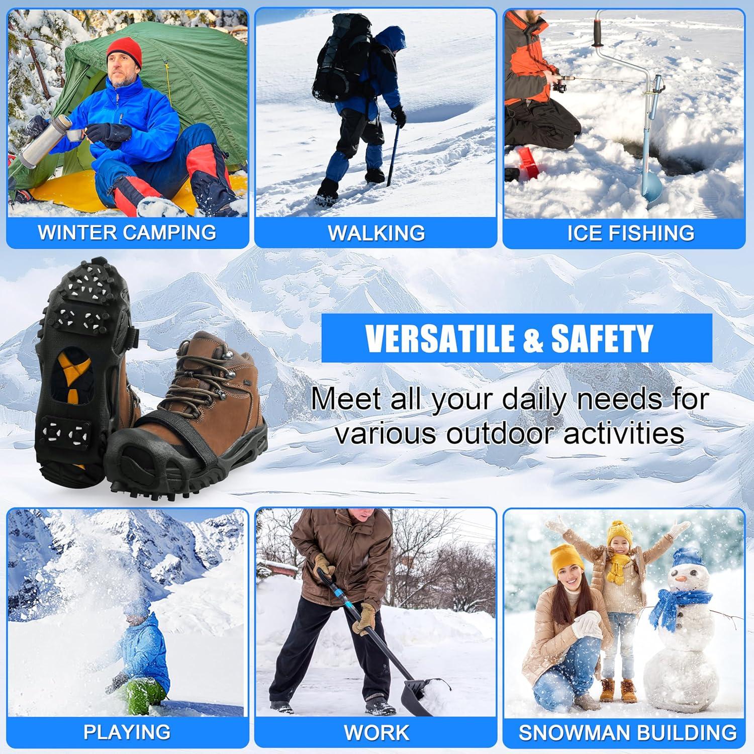 imageIce Cleats for Shoes and Boots Non Slip Crampons Ice Shoes Grippers 28 Studs Snow Cleats for Women Men Ice ampamp Snow Cleats with Adjustable Straps for Winter Hiking Walking Ice FishingMedium 557 men785 women