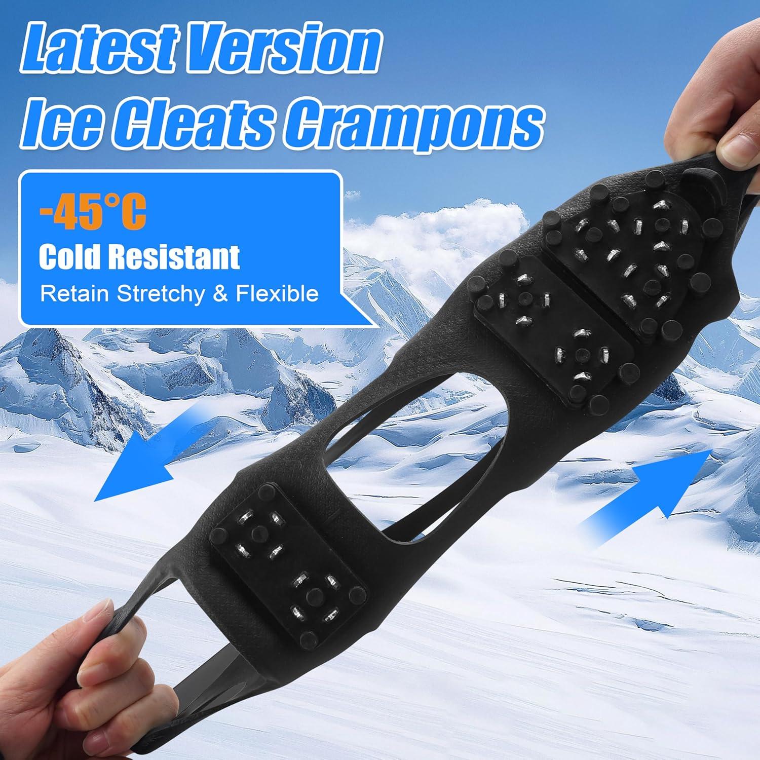 imageIce Cleats for Shoes and Boots Non Slip Crampons Ice Shoes Grippers 28 Studs Snow Cleats for Women Men Ice ampamp Snow Cleats with Adjustable Straps for Winter Hiking Walking Ice FishingMedium 557 men785 women