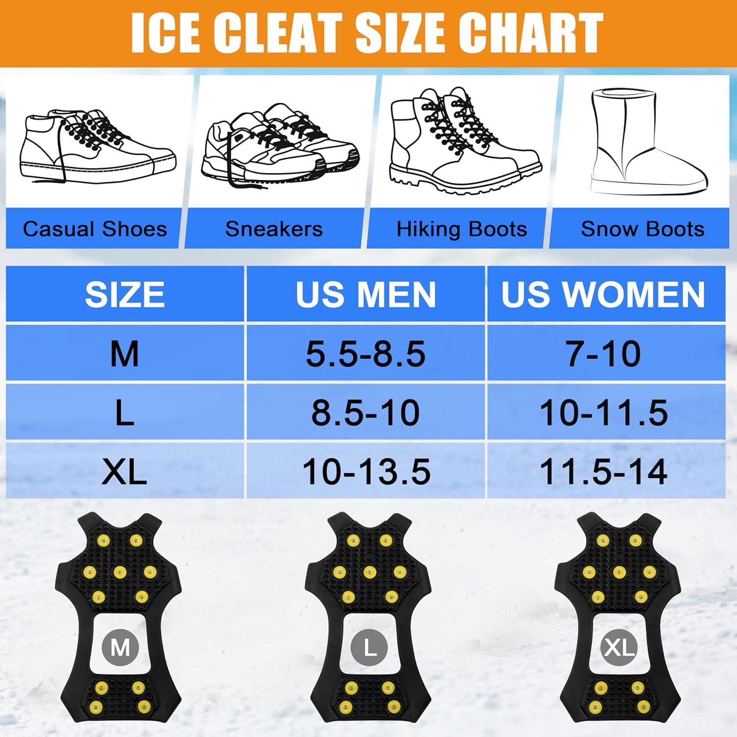 imageIce Cleats for Shoes and Boots Walk Traction Snow Cleats Crampons Anti Slip 11 Studs Ice Shoes Grippers for Women Men Ice Fishing Walking on Snow IceMedium 5585 Men 710 Women