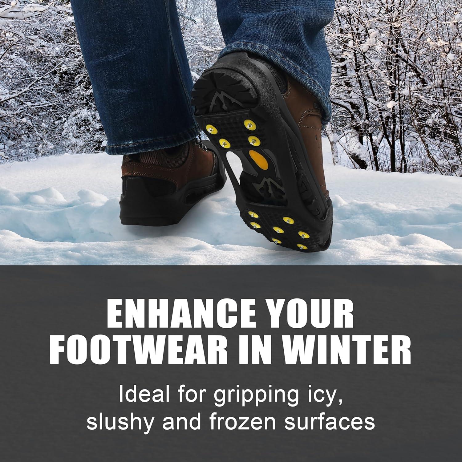 imageIce Cleats for Shoes and Boots Walk Traction Snow Cleats Crampons Anti Slip 11 Studs Ice Shoes Grippers for Women Men Ice Fishing Walking on Snow IceMedium 5585 Men 710 Women