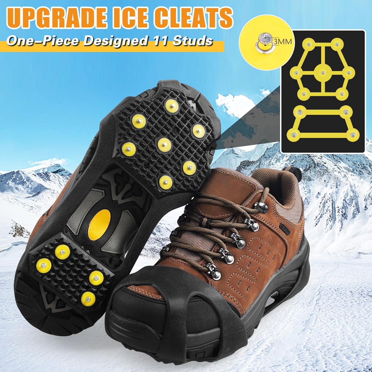 imageIce Cleats for Shoes and Boots Walk Traction Snow Cleats Crampons Anti Slip 11 Studs Ice Shoes Grippers for Women Men Ice Fishing Walking on Snow IceMedium 5585 Men 710 Women