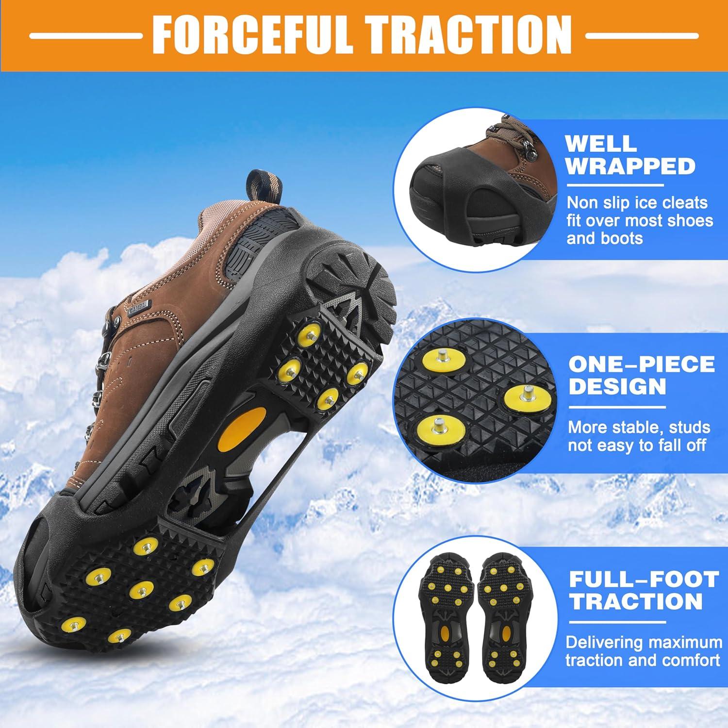 imageIce Cleats for Shoes and Boots Walk Traction Snow Cleats Crampons Anti Slip 11 Studs Ice Shoes Grippers for Women Men Ice Fishing Walking on Snow IceMedium 5585 Men 710 Women