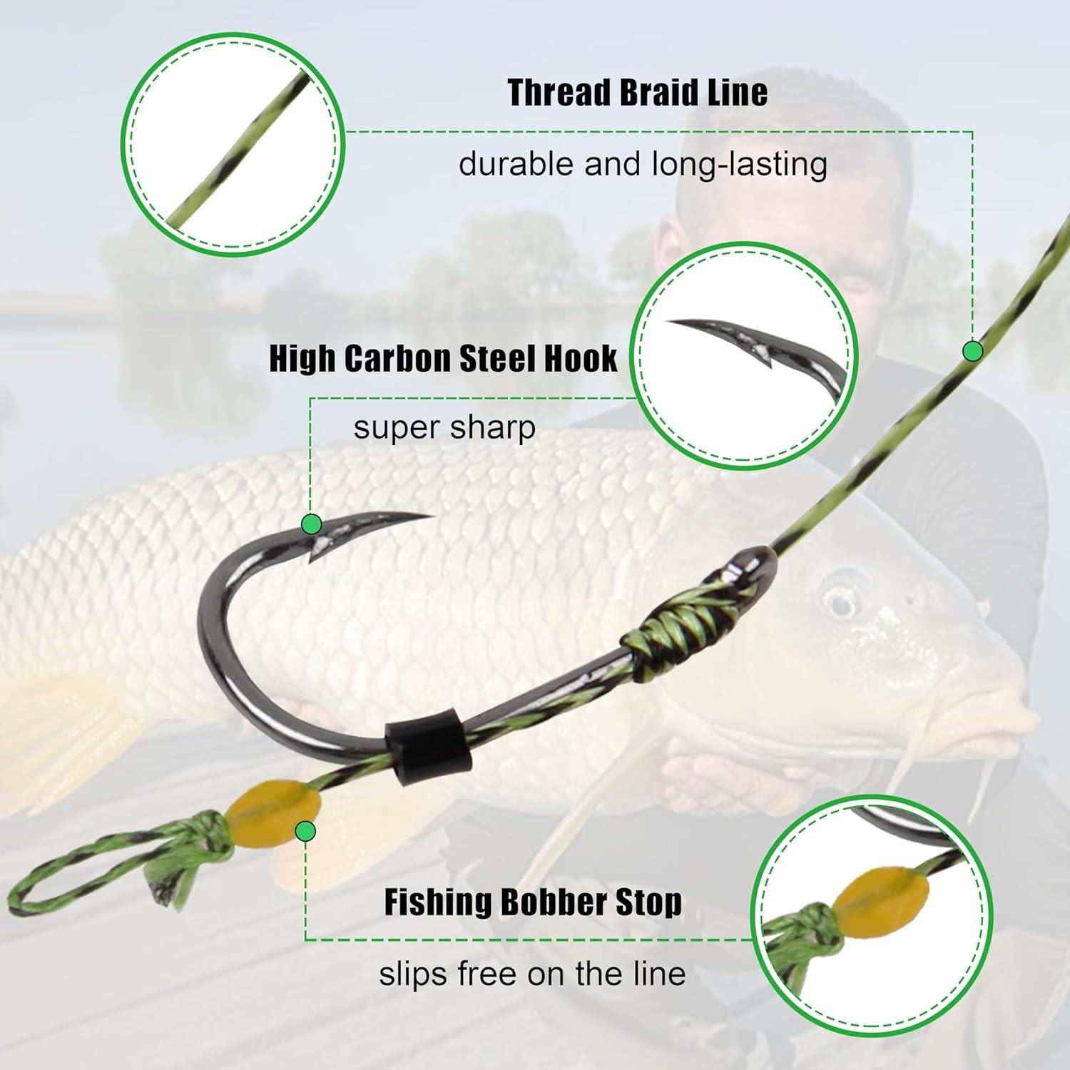 imageOROOTL Carp Fishing Hair Rigs 18PCS Curved Barbed Carp Hooks Freshwater Carp Fishing Gear with AntiTangle Rolling Swivel Boilies Braided Thread Line Hair Rigs for Carp Fishing Size246