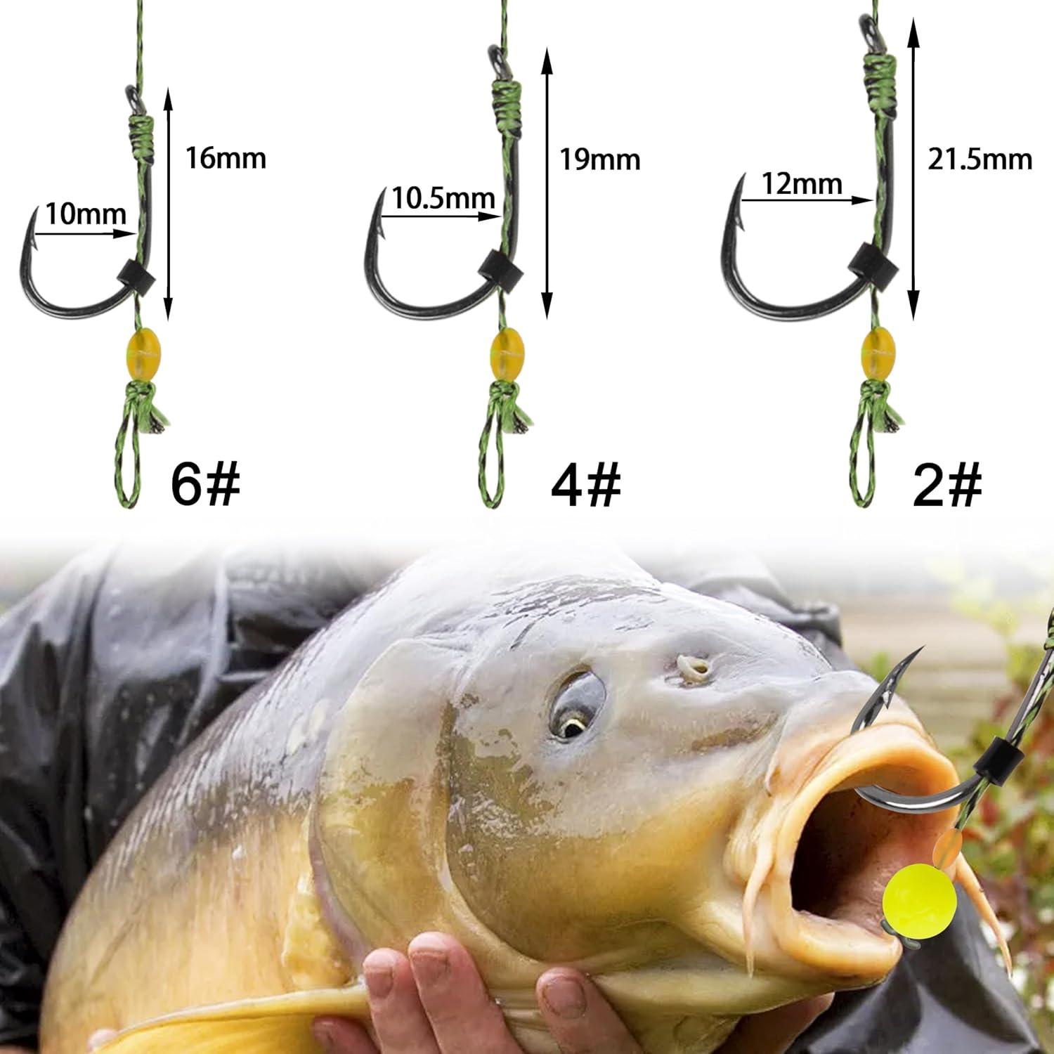 imageOROOTL Carp Fishing Hair Rigs 18PCS Curved Barbed Carp Hooks Freshwater Carp Fishing Gear with AntiTangle Rolling Swivel Boilies Braided Thread Line Hair Rigs for Carp Fishing Size246