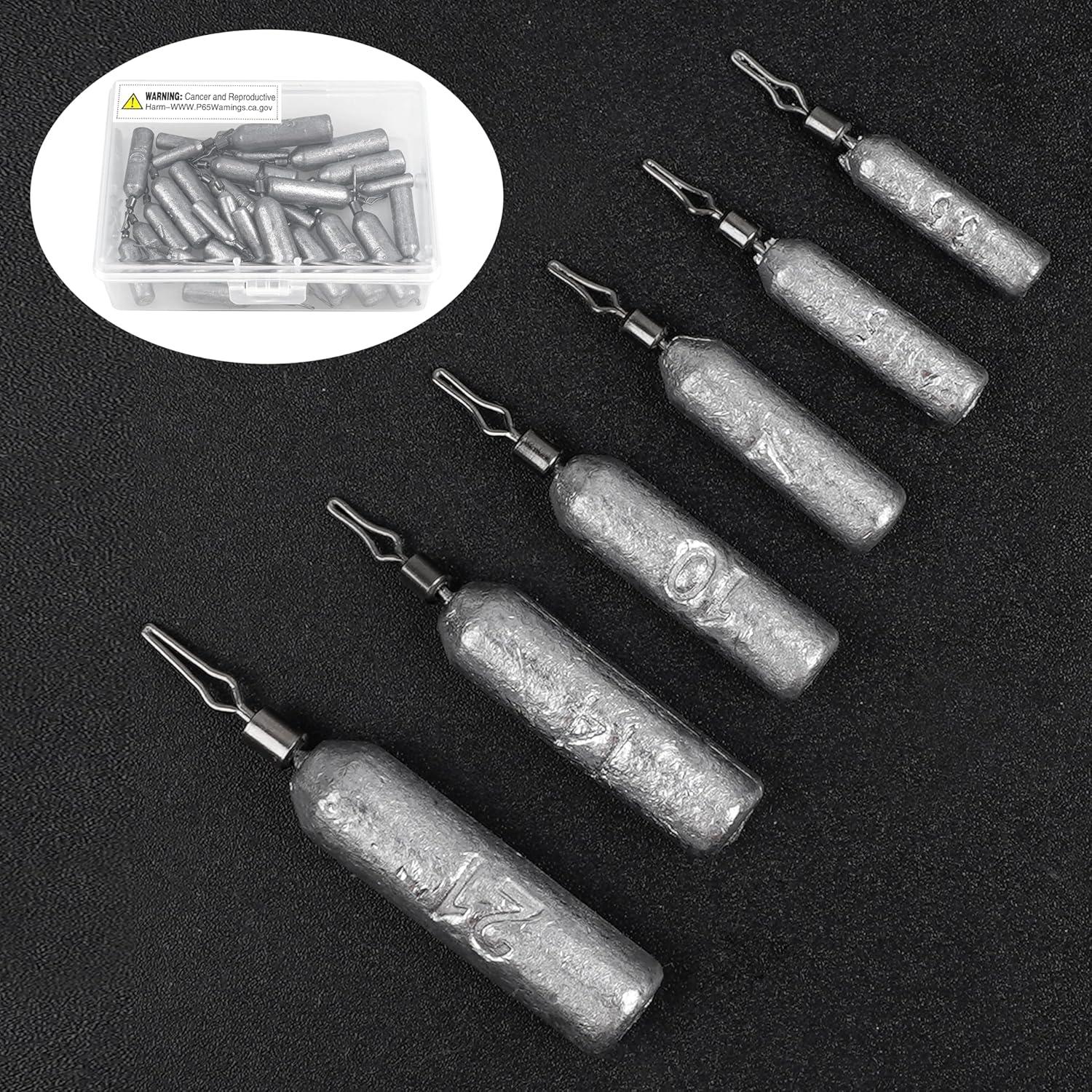 imageOROOTL Drop Shot Weights Fishing Sinkers 30pcs Pencil Skinny Sinkers Kit Drop Shot Rig Weight with Barrel Swivel for Bass Fishing Freshwater SaltwaterMixed Size30pcs