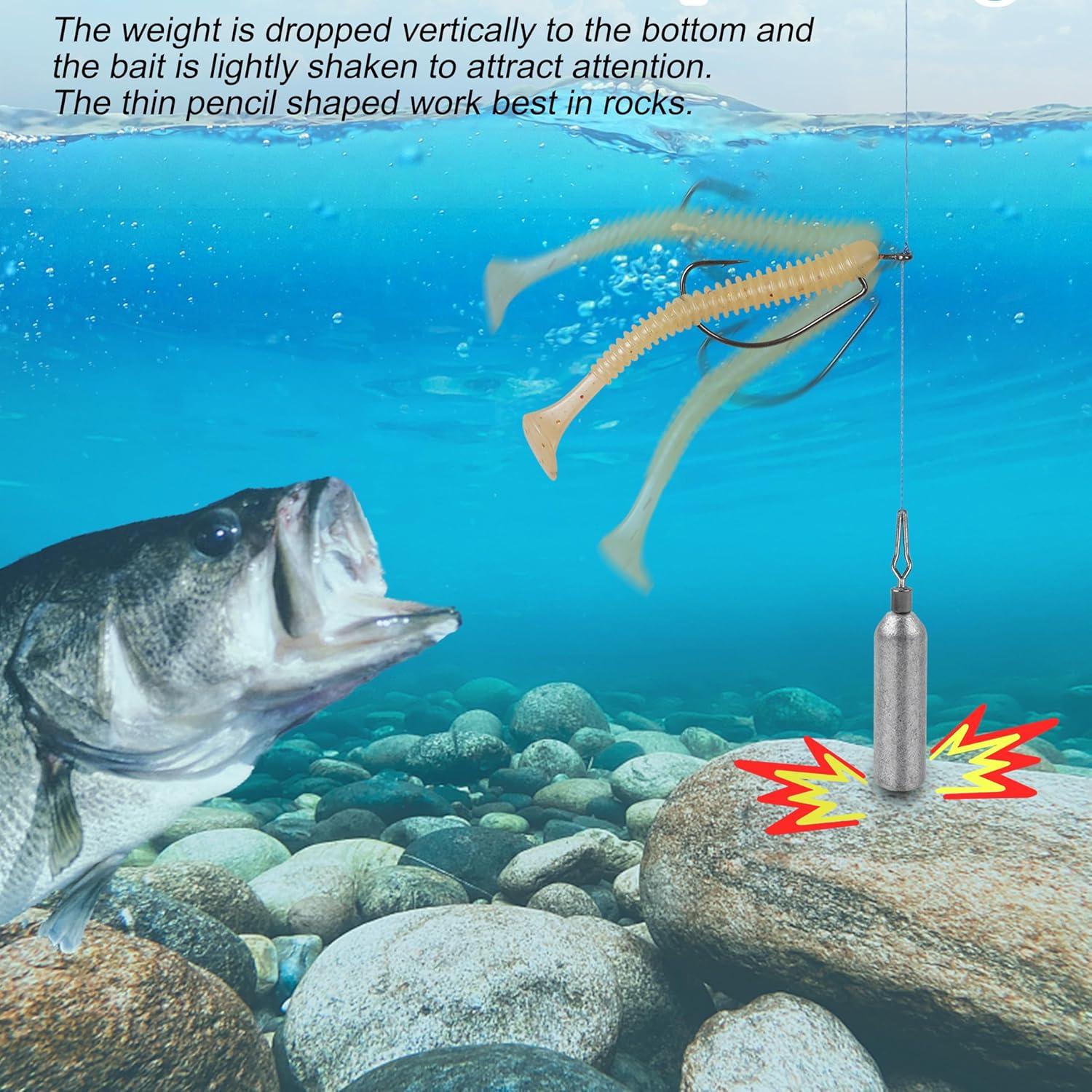 imageOROOTL Drop Shot Weights Fishing Sinkers 30pcs Pencil Skinny Sinkers Kit Drop Shot Rig Weight with Barrel Swivel for Bass Fishing Freshwater SaltwaterMixed Size30pcs