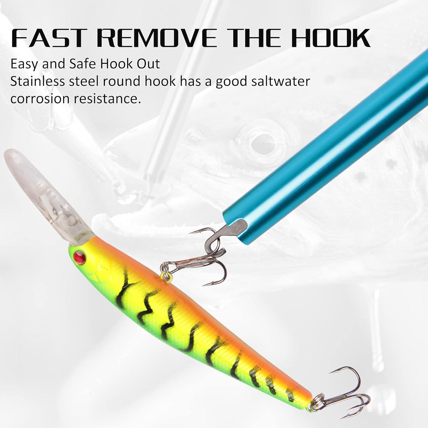 imageOROOTL Fish Hook Remover Tool Extractor Portable Easy Squeeze Out Fishing Hook Separator Aluminum Fish Dehooker Removal Puller for Saltwater Freshwater FishingBlue