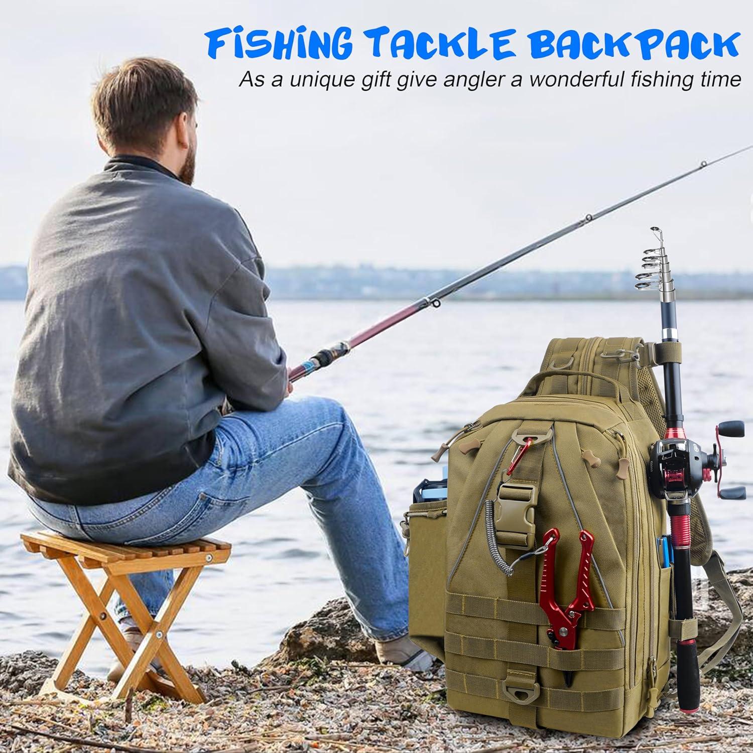 imageOROOTL Fishing Backpack Tackle Bag with Rod Holder Waterproof Fishing Sling Bag Storage Backpack Ideal Gifts for Men SmallSmall