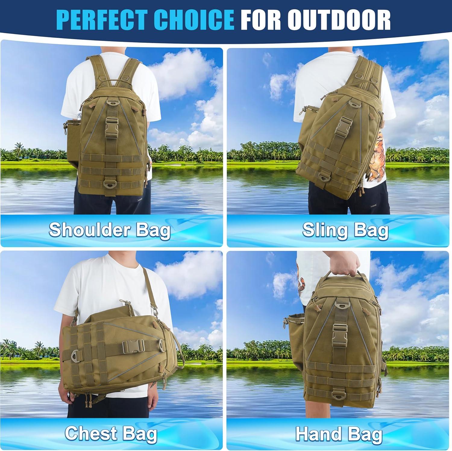 imageOROOTL Fishing Backpack Tackle Bag with Rod Holder Waterproof Fishing Sling Bag Storage Backpack Ideal Gifts for Men SmallSmall