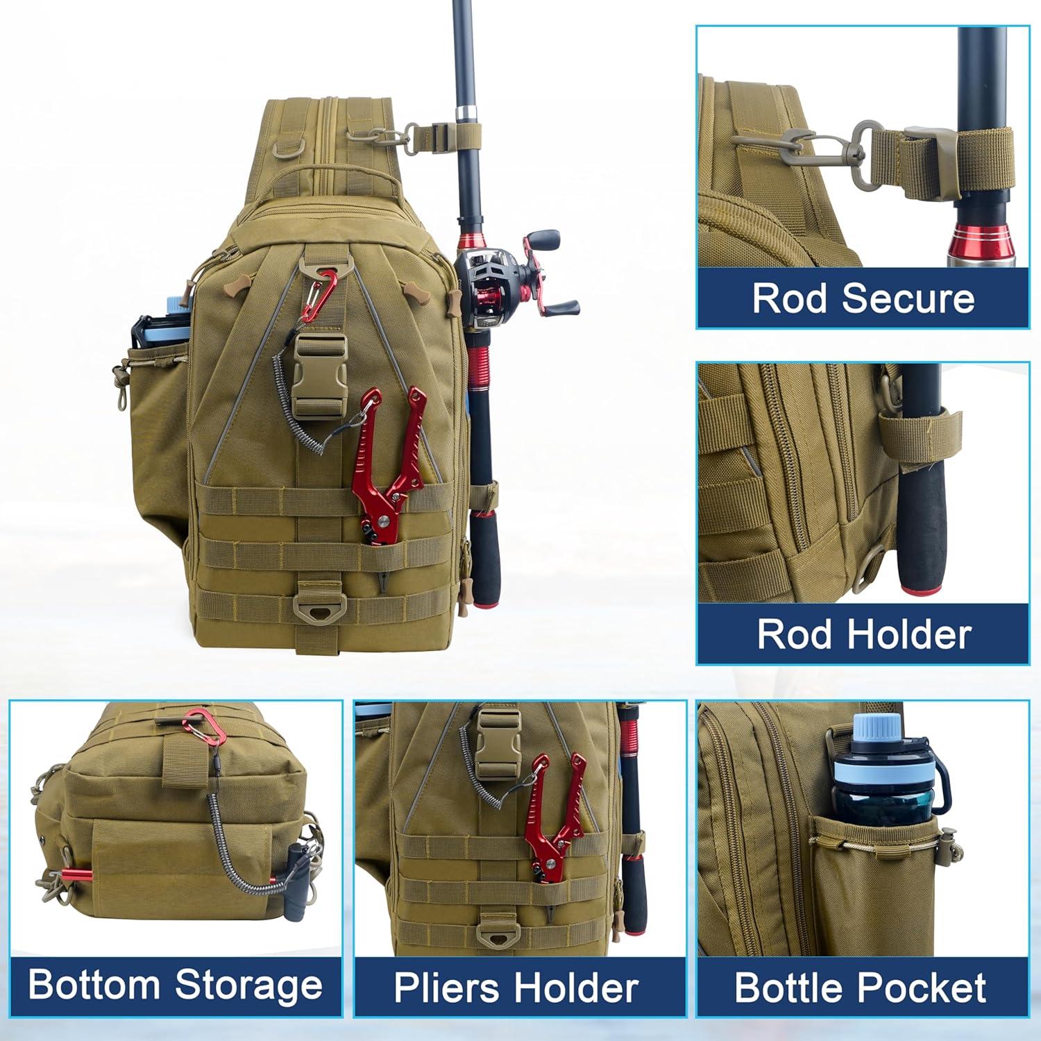 imageOROOTL Fishing Backpack Tackle Bag with Rod Holder Waterproof Fishing Sling Bag Storage Backpack Ideal Gifts for Men SmallSmall