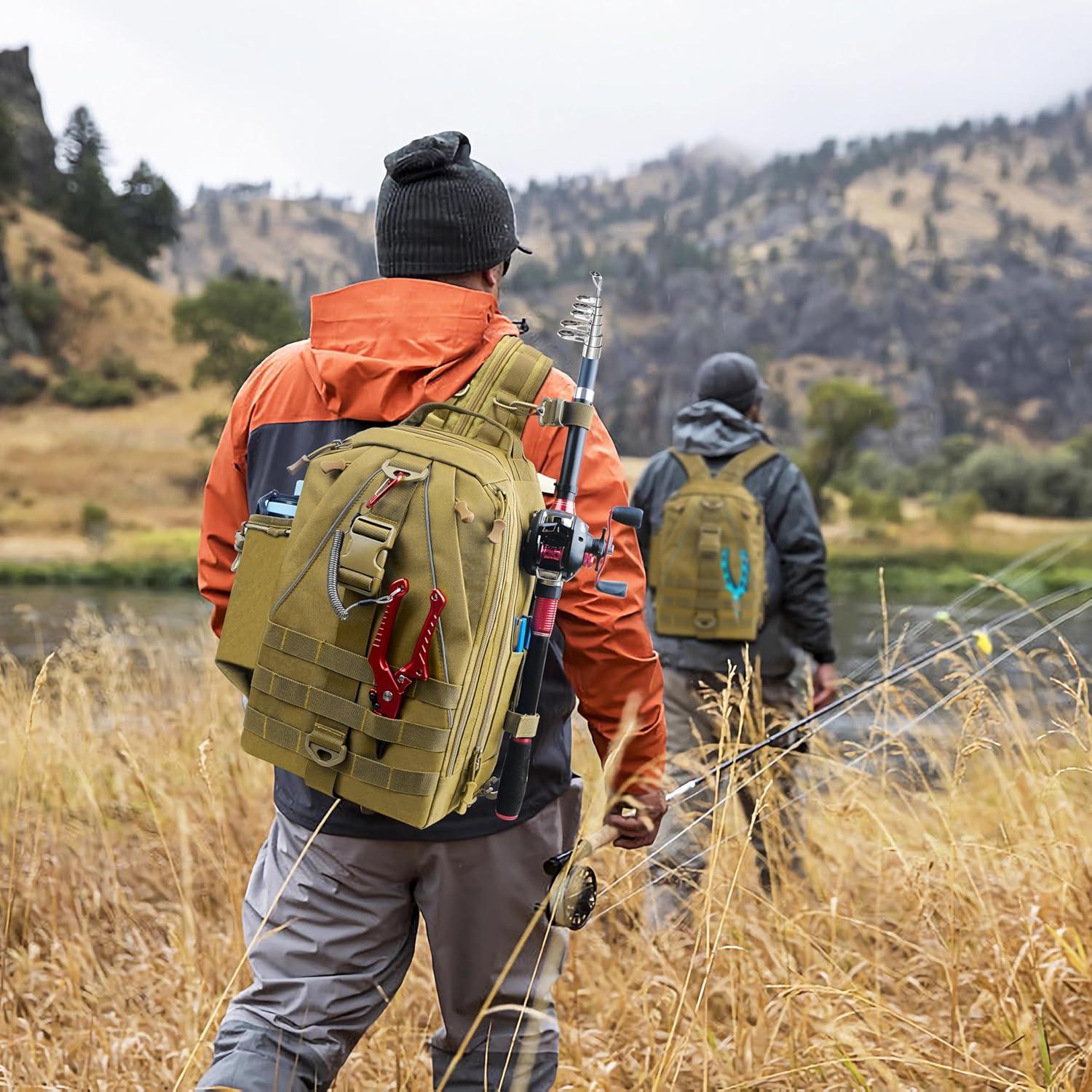 imageOROOTL Fishing Backpack Tackle Bag with Rod Holder Waterproof Fishing Sling Bag Storage Backpack Ideal Gifts for Men SmallSmall