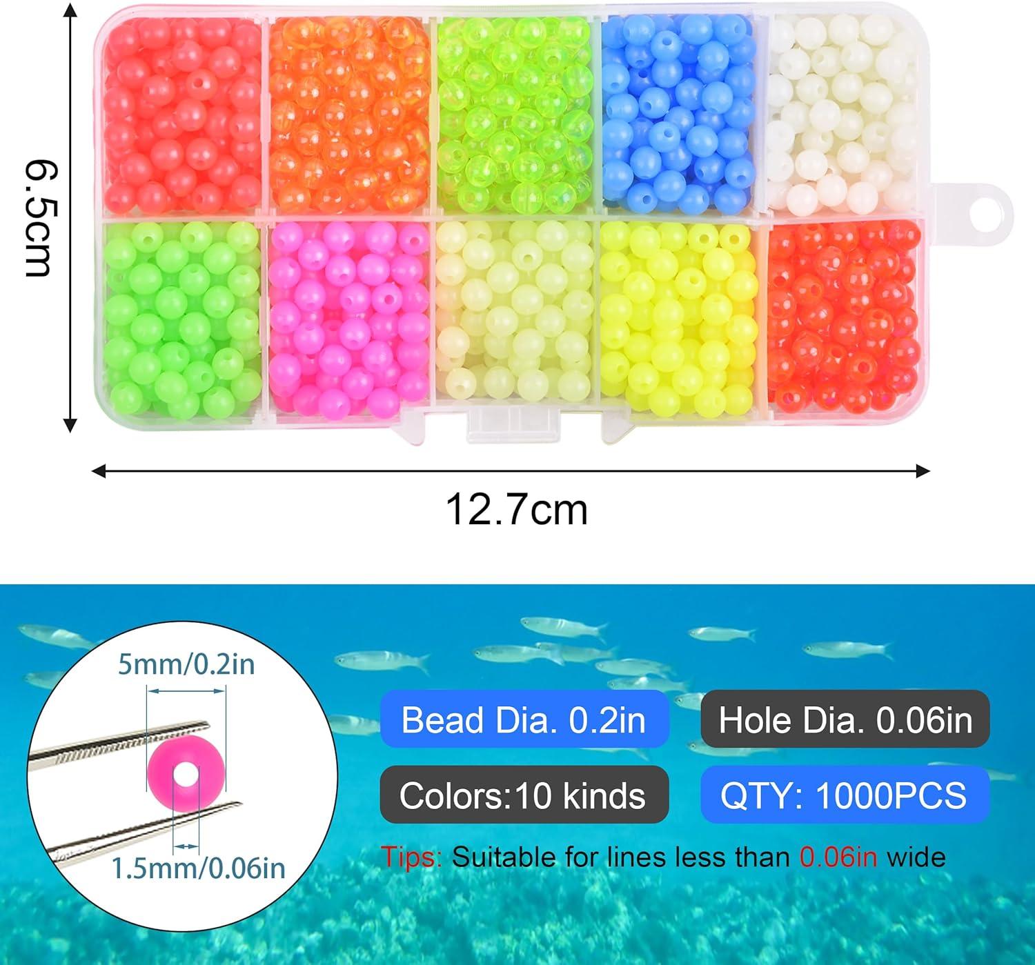 imageOROOTL Fishing Beads Saltwater Freshwater 1000pcs 5mm Fishing Line Beads Assortment Kit Glow Fish Beads Hard Plastic Fishing Rig Beads Set