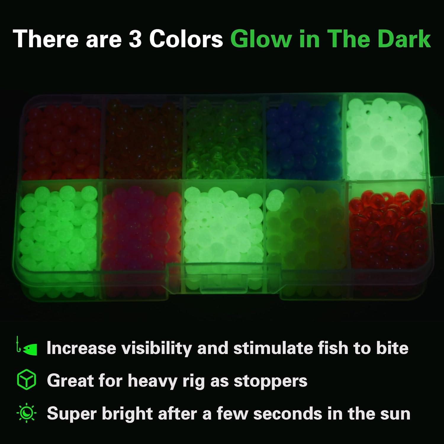 imageOROOTL Fishing Beads Saltwater Freshwater 1000pcs 5mm Fishing Line Beads Assortment Kit Glow Fish Beads Hard Plastic Fishing Rig Beads Set