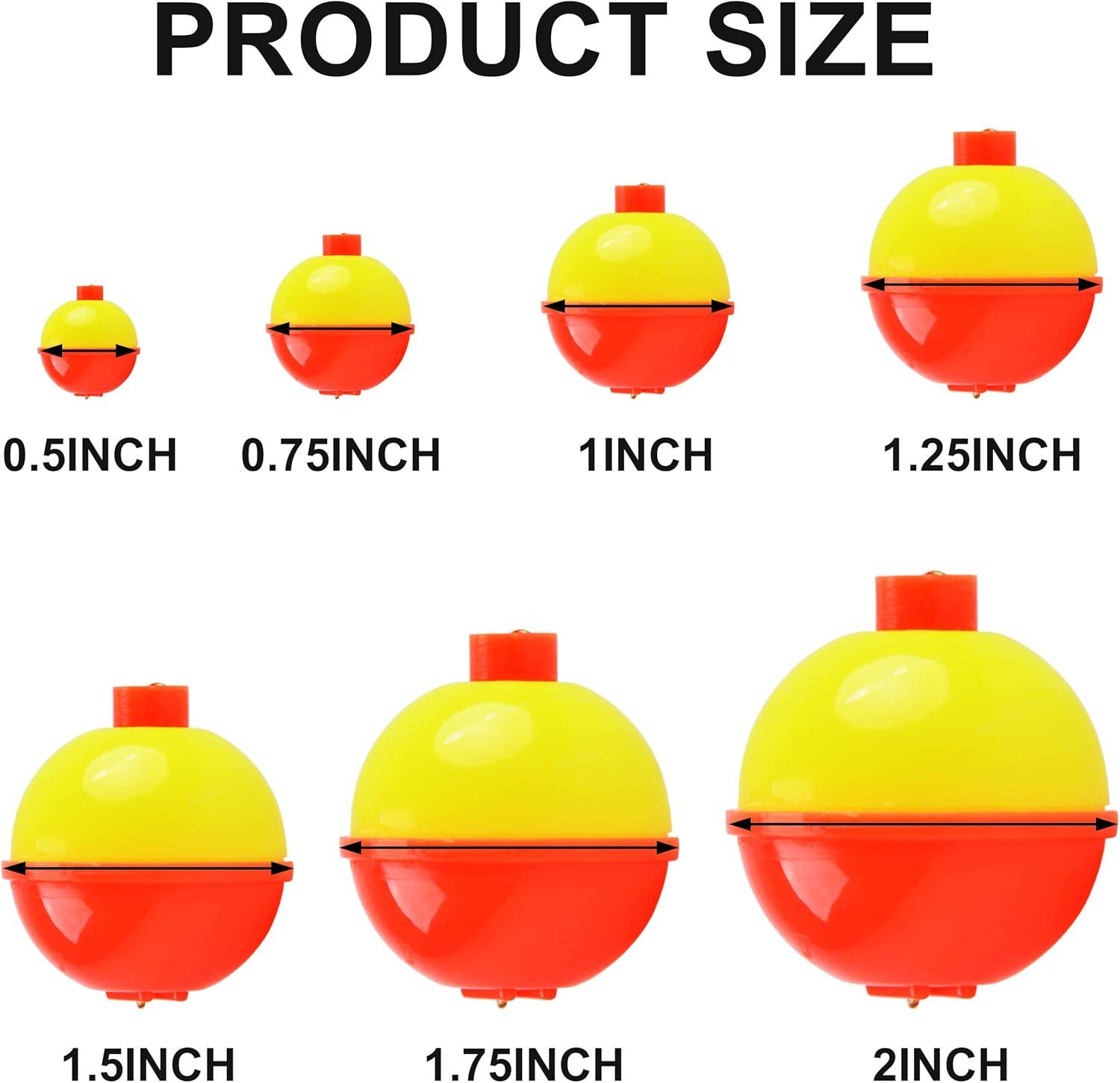 imageOROOTL Fishing Bobbers Floats Hard ABS Round Floats Snapon Bobbers for Fishing Crappie Panfish Walleyes OrangeYellow 05 075 1 125 15 2 inch15inch30pcs
