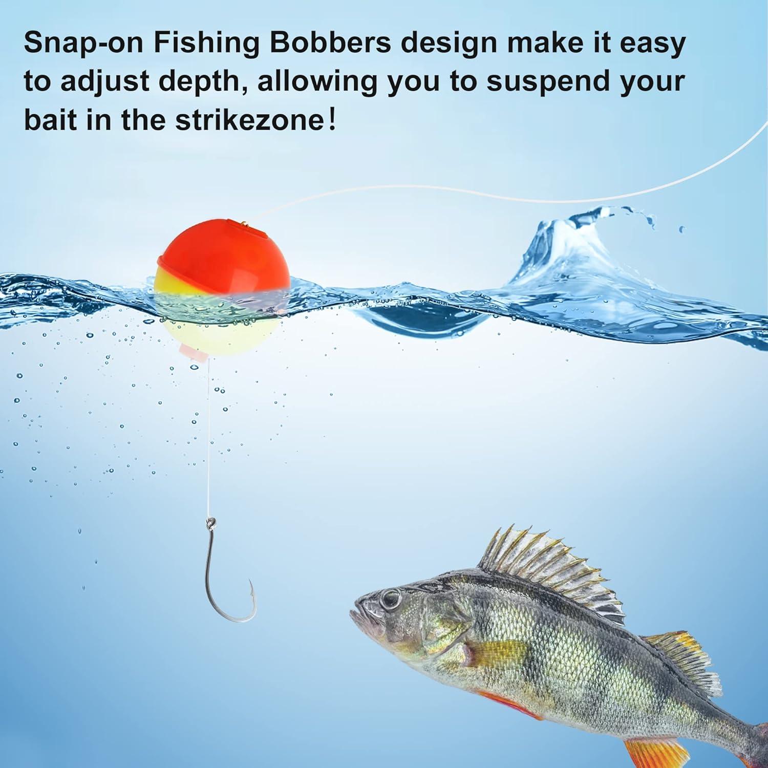 imageOROOTL Fishing Bobbers Floats Hard ABS Round Floats Snapon Bobbers for Fishing Crappie Panfish Walleyes OrangeYellow 05 075 1 125 15 2 inch2inch30pcs