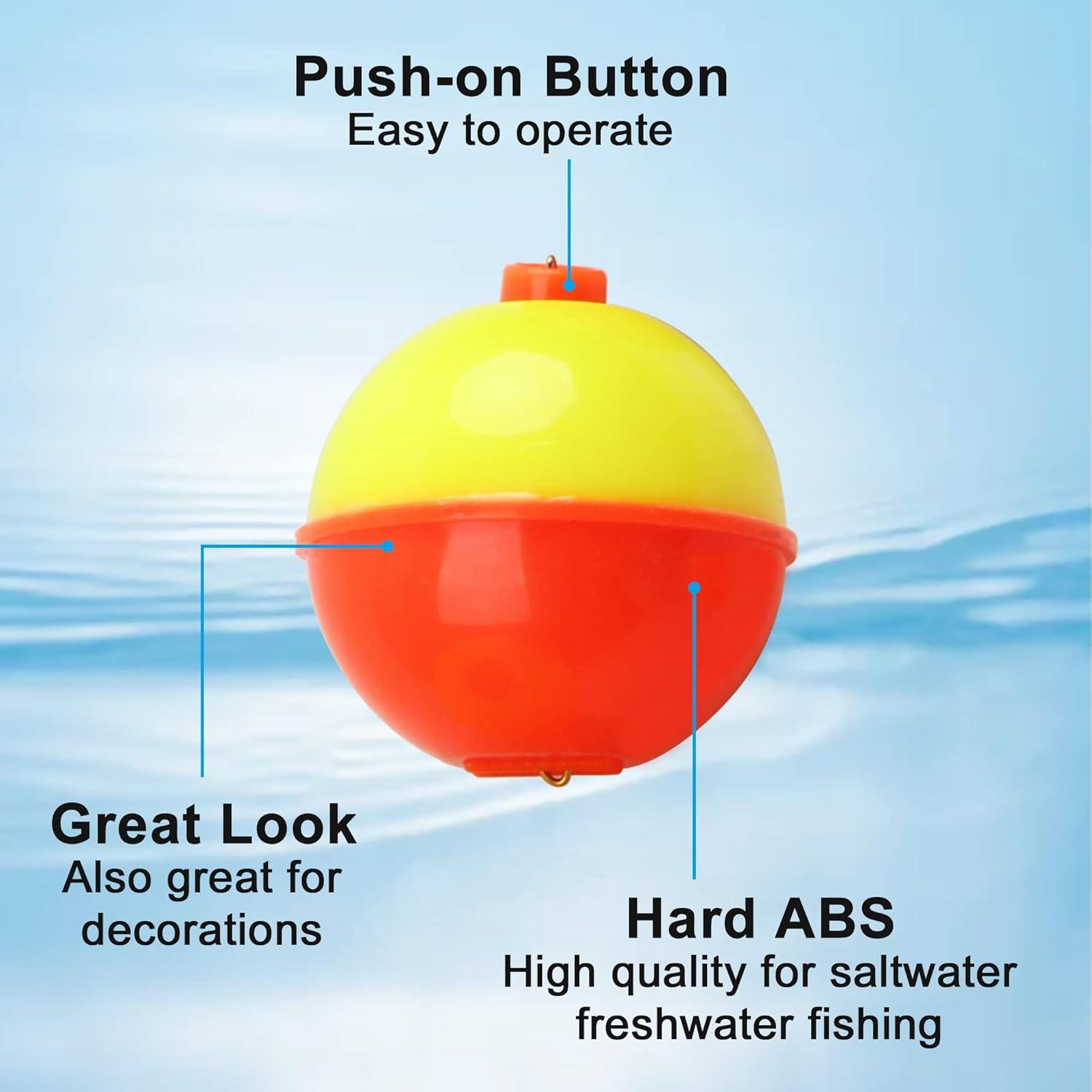 imageOROOTL Fishing Bobbers Floats Hard ABS Round Floats Snapon Bobbers for Fishing Crappie Panfish Walleyes OrangeYellow 05 075 1 125 15 2 inch2inch30pcs