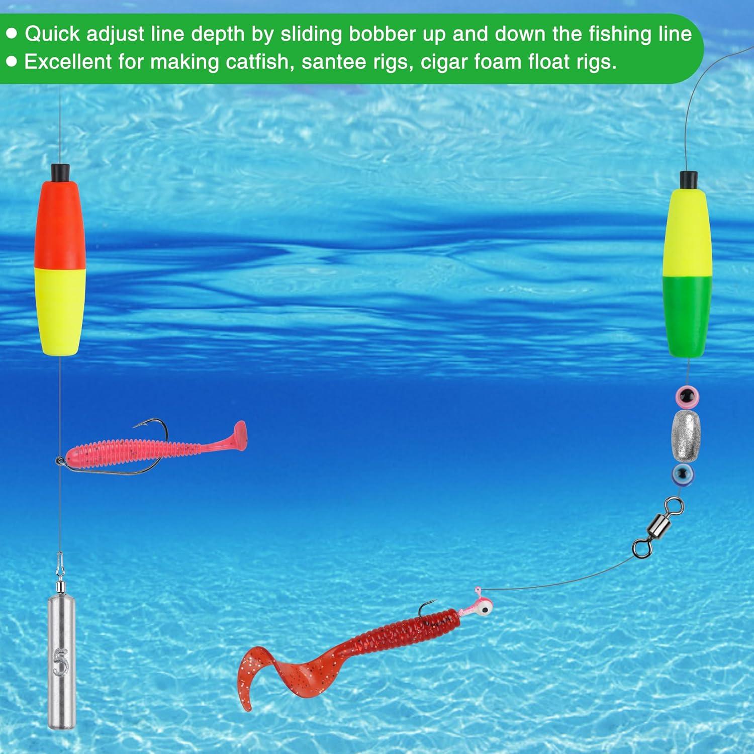 imageOROOTL Fishing Bobbers Floats for Catfish Peg Floats for Catfishing Cigar Foam Slip Fishing Bobbers for Santee Rig Catfish Freshwater Saltwater 2in 25in 3inGreen Yellow30pcs