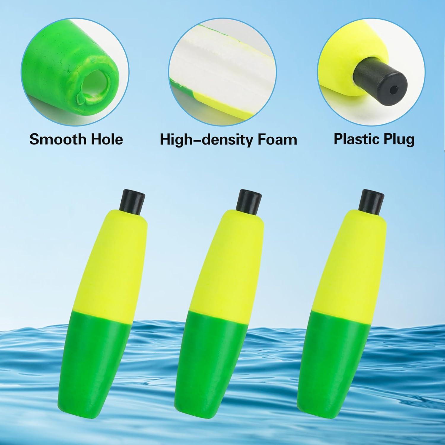 imageOROOTL Fishing Bobbers Floats for Catfish Peg Floats for Catfishing Cigar Foam Slip Fishing Bobbers for Santee Rig Catfish Freshwater Saltwater 2in 25in 3inGreen Yellow30pcs