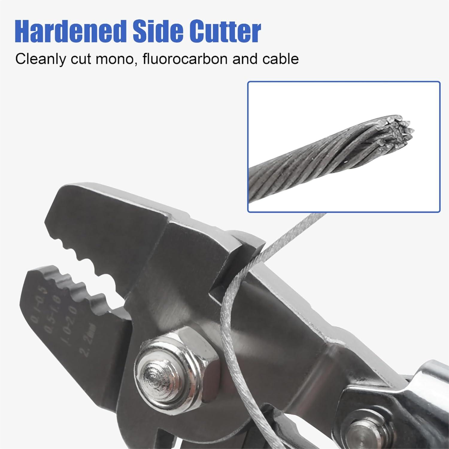 imageOROOTL Fishing Crimping Tool Fishing Line Crimping Kit Stainless Steel Fishing Crimping Pliers with 500pcs Fishing Crimp Sleeves Set Wire Rope Crimping Tool 4 Crimping Sizes