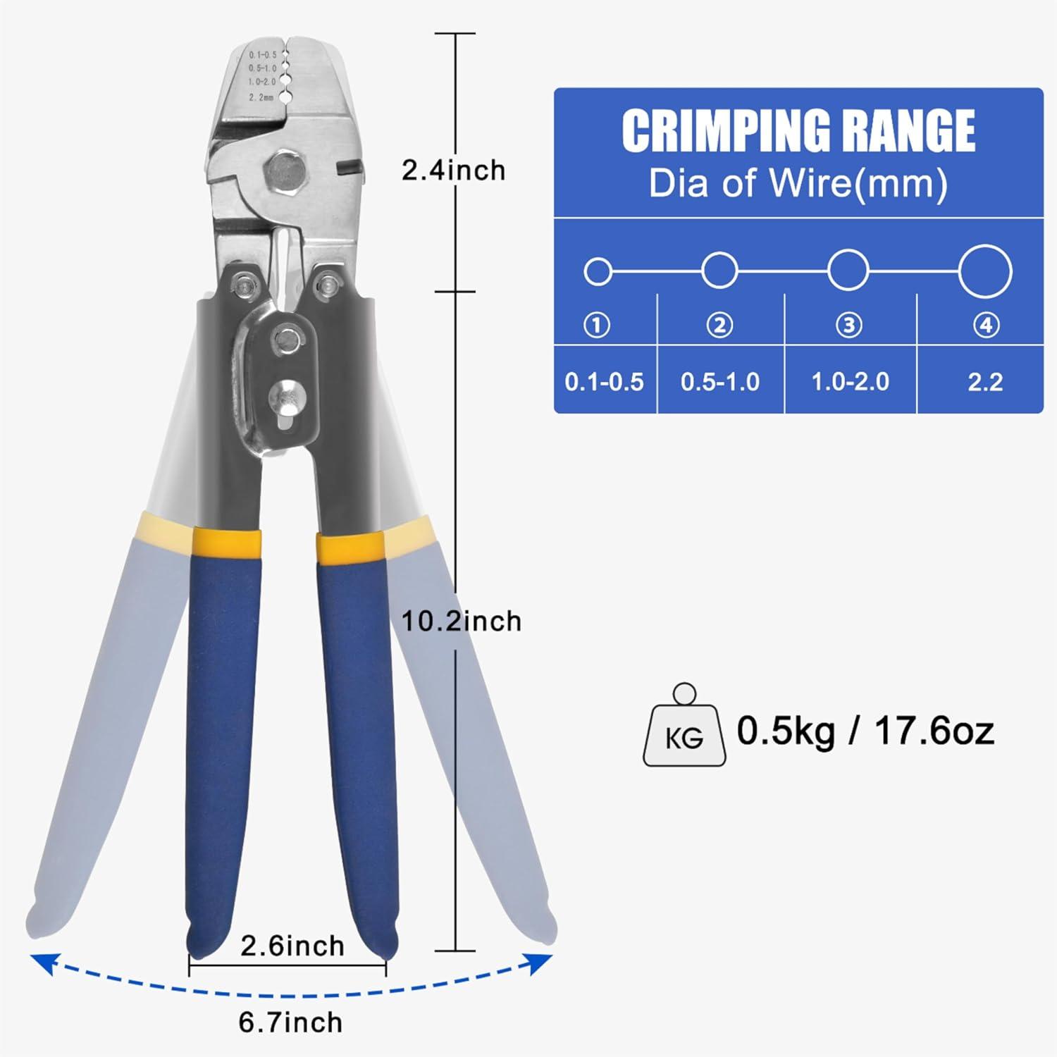 imageOROOTL Fishing Crimping Tool Fishing Line Crimping Kit Stainless Steel Fishing Crimping Pliers with 500pcs Fishing Crimp Sleeves Set Wire Rope Crimping Tool 4 Crimping Sizes
