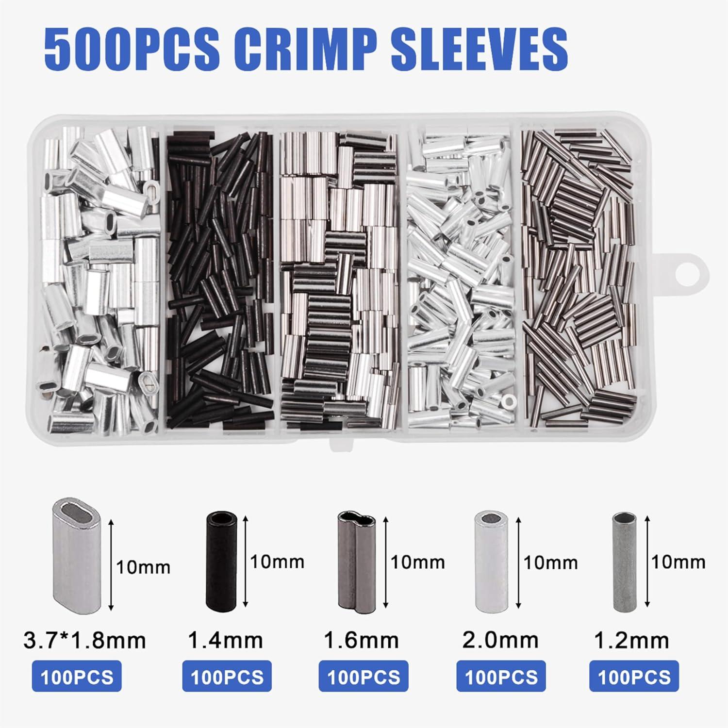 imageOROOTL Fishing Crimping Tool Fishing Line Crimping Kit Stainless Steel Fishing Crimping Pliers with 500pcs Fishing Crimp Sleeves Set Wire Rope Crimping Tool 4 Crimping Sizes