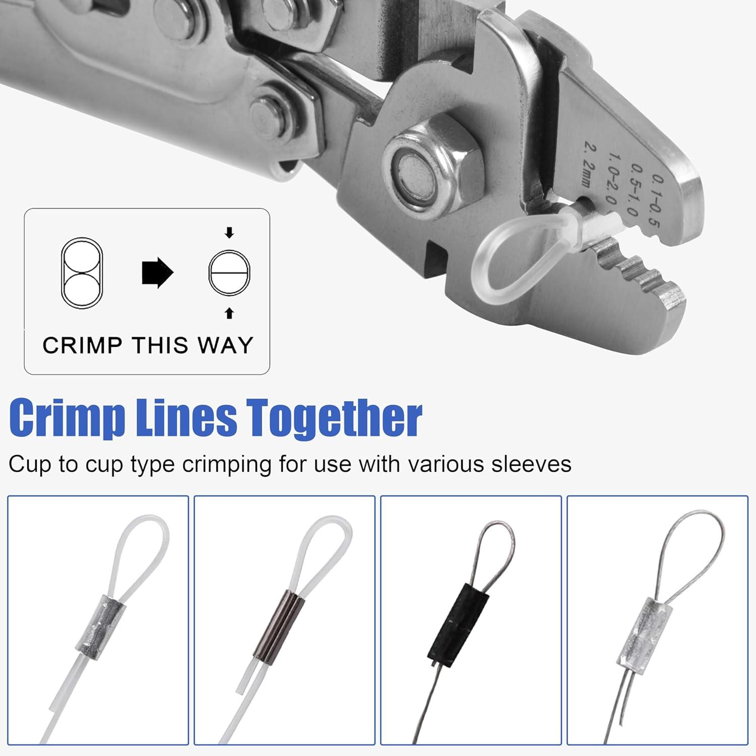 imageOROOTL Fishing Crimping Tool Fishing Line Crimping Kit Stainless Steel Fishing Crimping Pliers with 500pcs Fishing Crimp Sleeves Set Wire Rope Crimping Tool 4 Crimping Sizes
