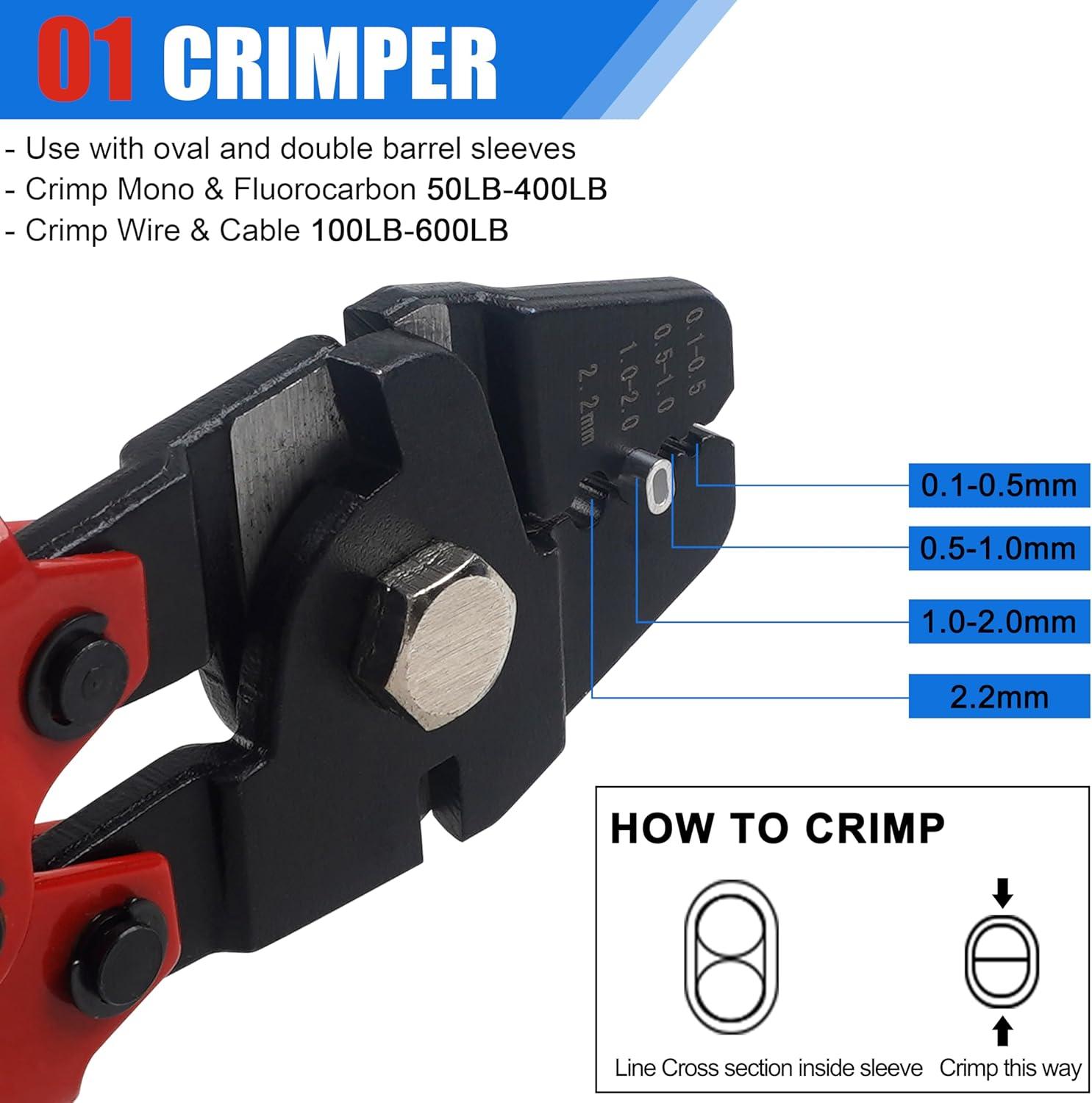 imageOROOTL Fishing Crimping Tool Kit Fishing Crimp Pliers with 500pcs Crimp Sleeves Beads Set Heavy Duty Wire Leader Rope Crimper Tool Wire Cutter Aluminum Copper Loop Sleeves