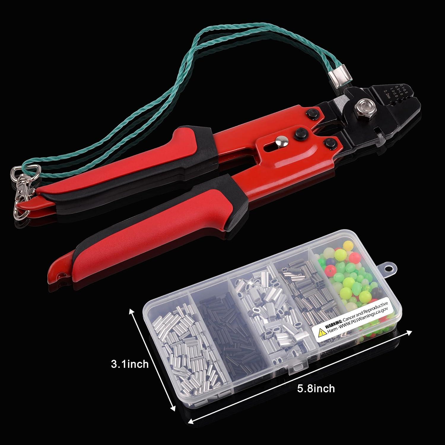 imageOROOTL Fishing Crimping Tool Kit Fishing Crimp Pliers with 500pcs Crimp Sleeves Beads Set Heavy Duty Wire Leader Rope Crimper Tool Wire Cutter Aluminum Copper Loop Sleeves