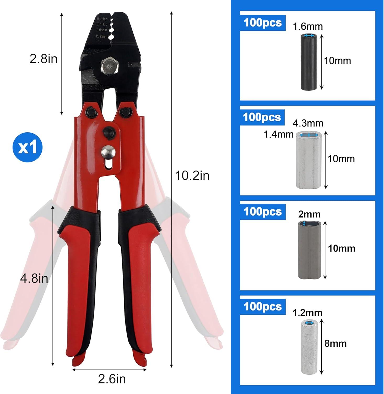 imageOROOTL Fishing Crimping Tool Kit Fishing Crimp Pliers with 500pcs Crimp Sleeves Beads Set Heavy Duty Wire Leader Rope Crimper Tool Wire Cutter Aluminum Copper Loop Sleeves