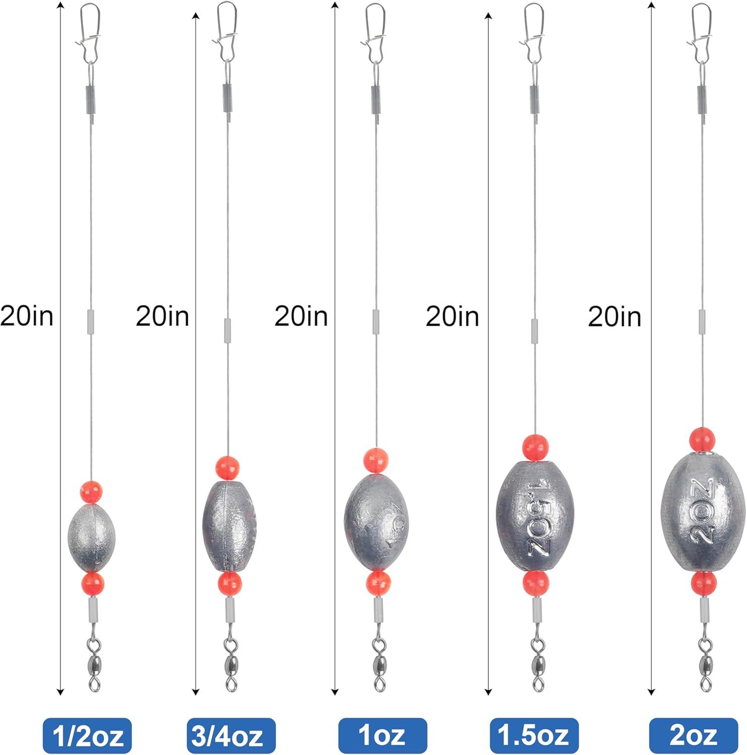 imageOROOTL Fishing Egg Sinkers Rigs 8pcs Fishing Rigs Wire Leader with Egg Weights Swivel Snap Catfish Flounder Rig for Saltwater Freshwater 12oz2oz12oz8pcs