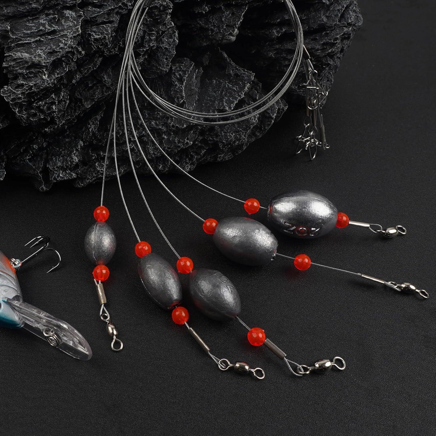 imageOROOTL Fishing Egg Sinkers Rigs 8pcs Fishing Rigs Wire Leader with Egg Weights Swivel Snap Catfish Flounder Rig for Saltwater Freshwater 12oz2oz15oz8pcs
